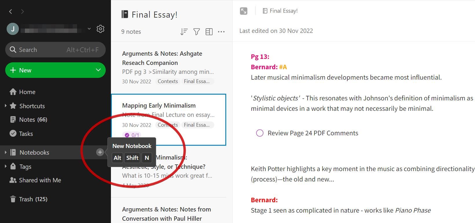 Tạo sổ tay mới Evernote