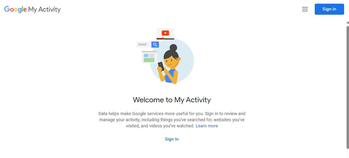 Tùy chọn đăng nhập trên trang Hoạt động của tôi trên Google