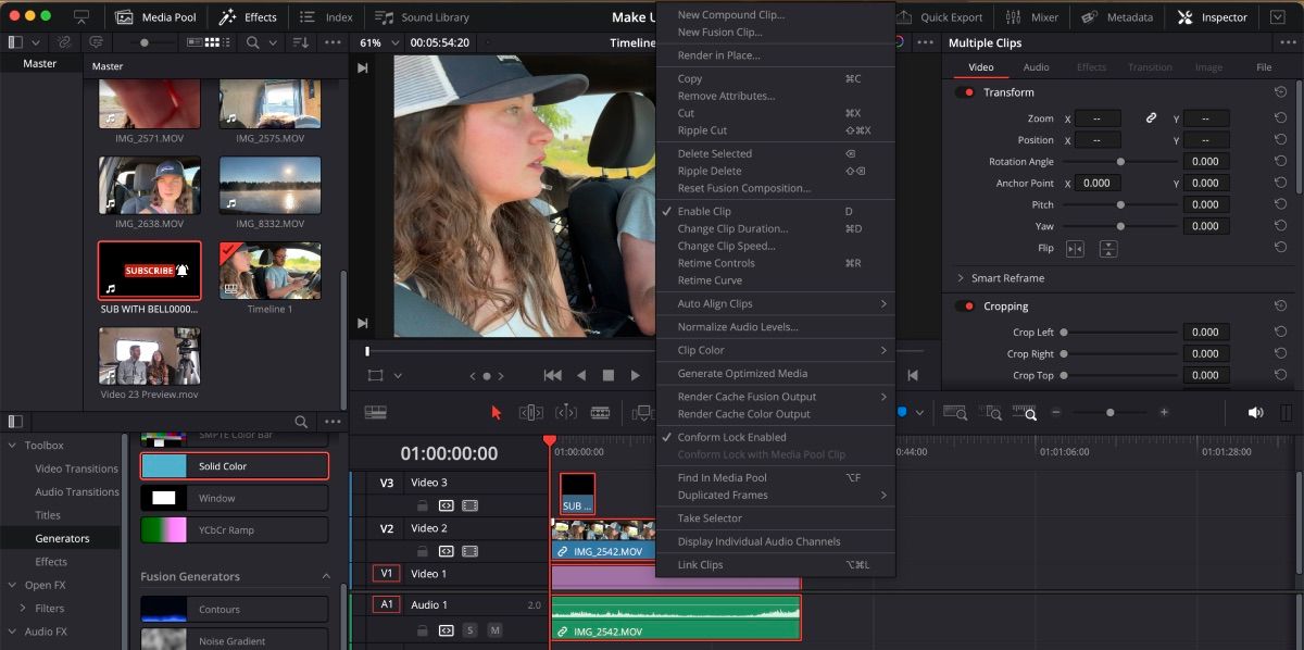 DaVinci Resolve tạo Compound Clip mới 