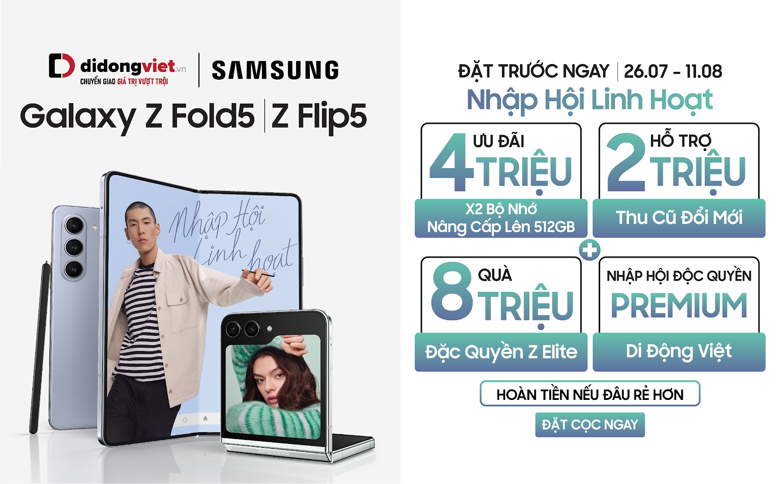 Di Động Việt nhận đặt trước Galaxy Z Fold5|Z Flip5 với nhiều ưu đãi TechTimes Vietnam Người dùng sẽ nhận được những ưu đãi độc quyền, hơn 8 triệu đồng tại Di Động Việt