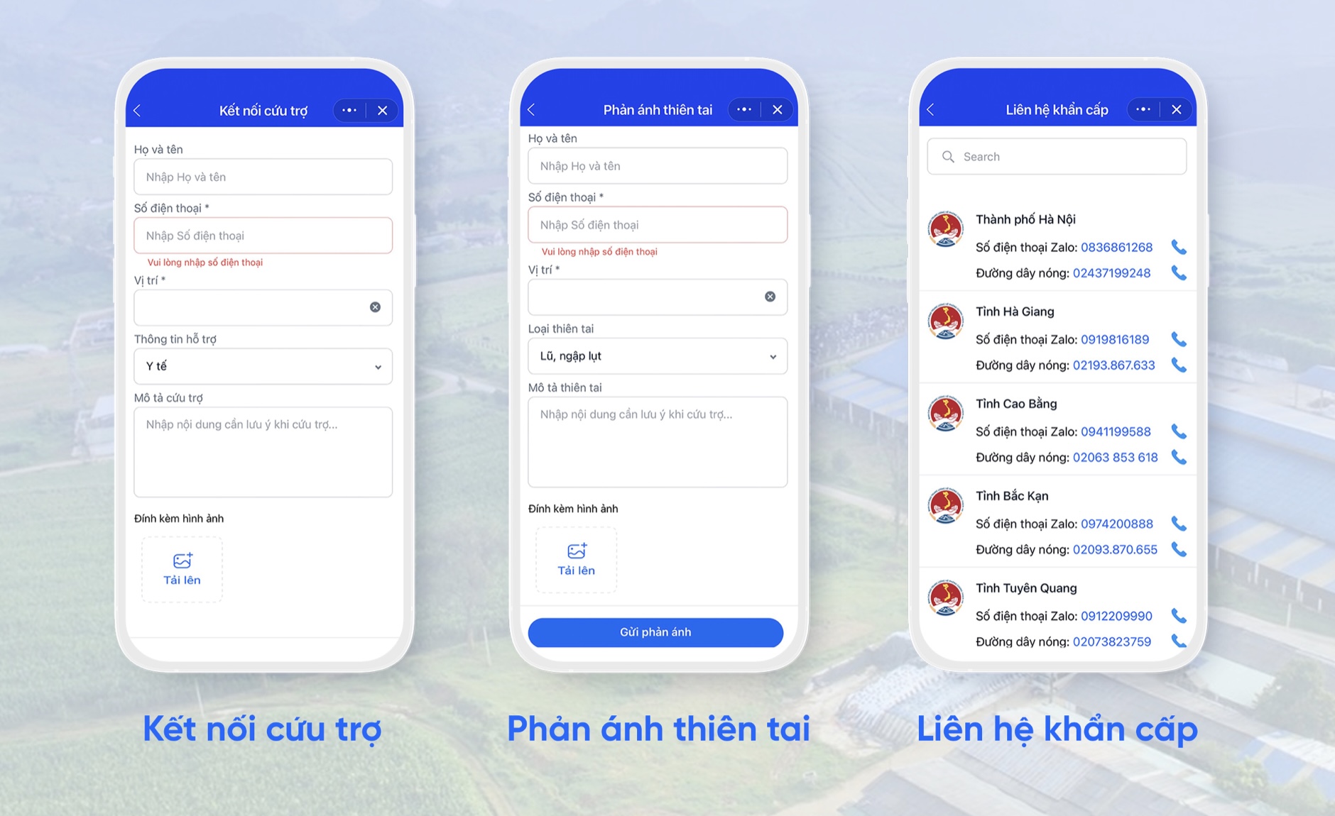 Các tính năng liên lạc cần thiết giúp người dân nhanh chóng nhận được sự hỗ trợ, cứu nạn kịp thời 