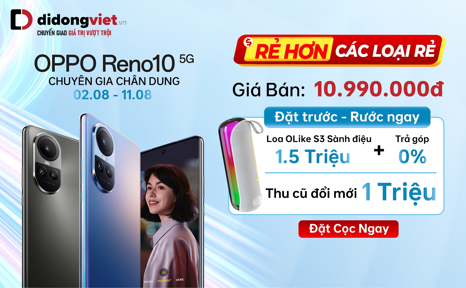 Di Động Việt nhận đặt trước OPPO Reno 10 5G với ưu đãi lên đến 3,5 triệu đồng