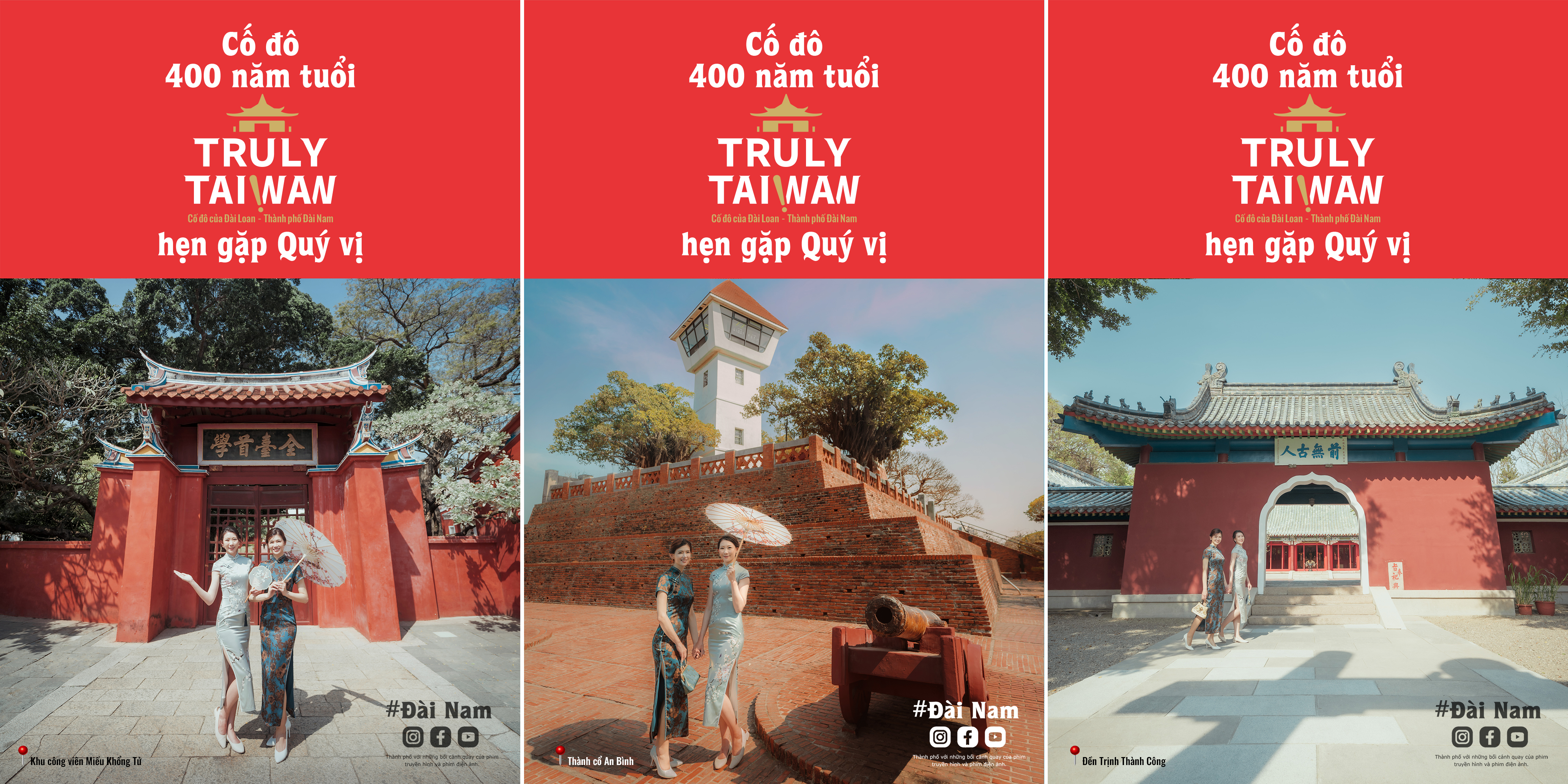 Khám phá di sản phong phú của Đài Nam, nàng thơ của bộ phim "Một ngày nào đó hay một ngày" TechTimes Vietnam Ảnh: Các điểm du lịch Đài Nam (từ trái sang phải): Công viên Khổng Tử, Thành An Bình, Đền Trình Thành Công