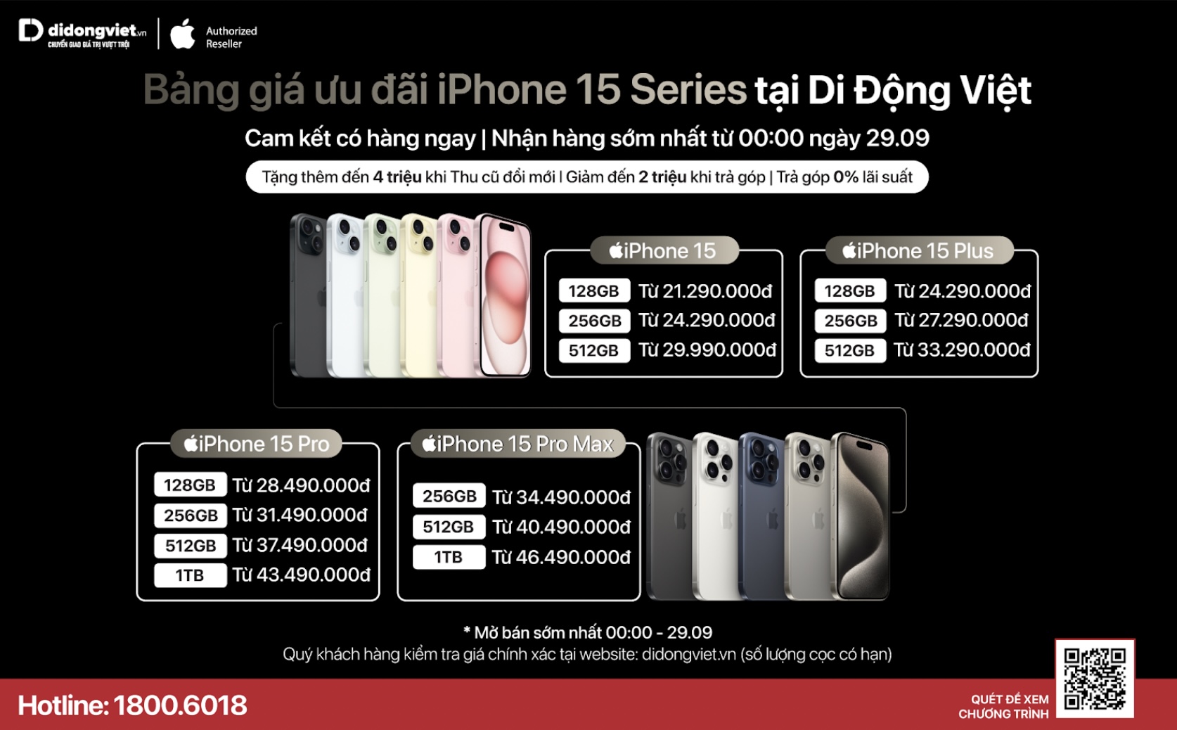 Bảng giá iPhone 15 series tại Di Động Việt
