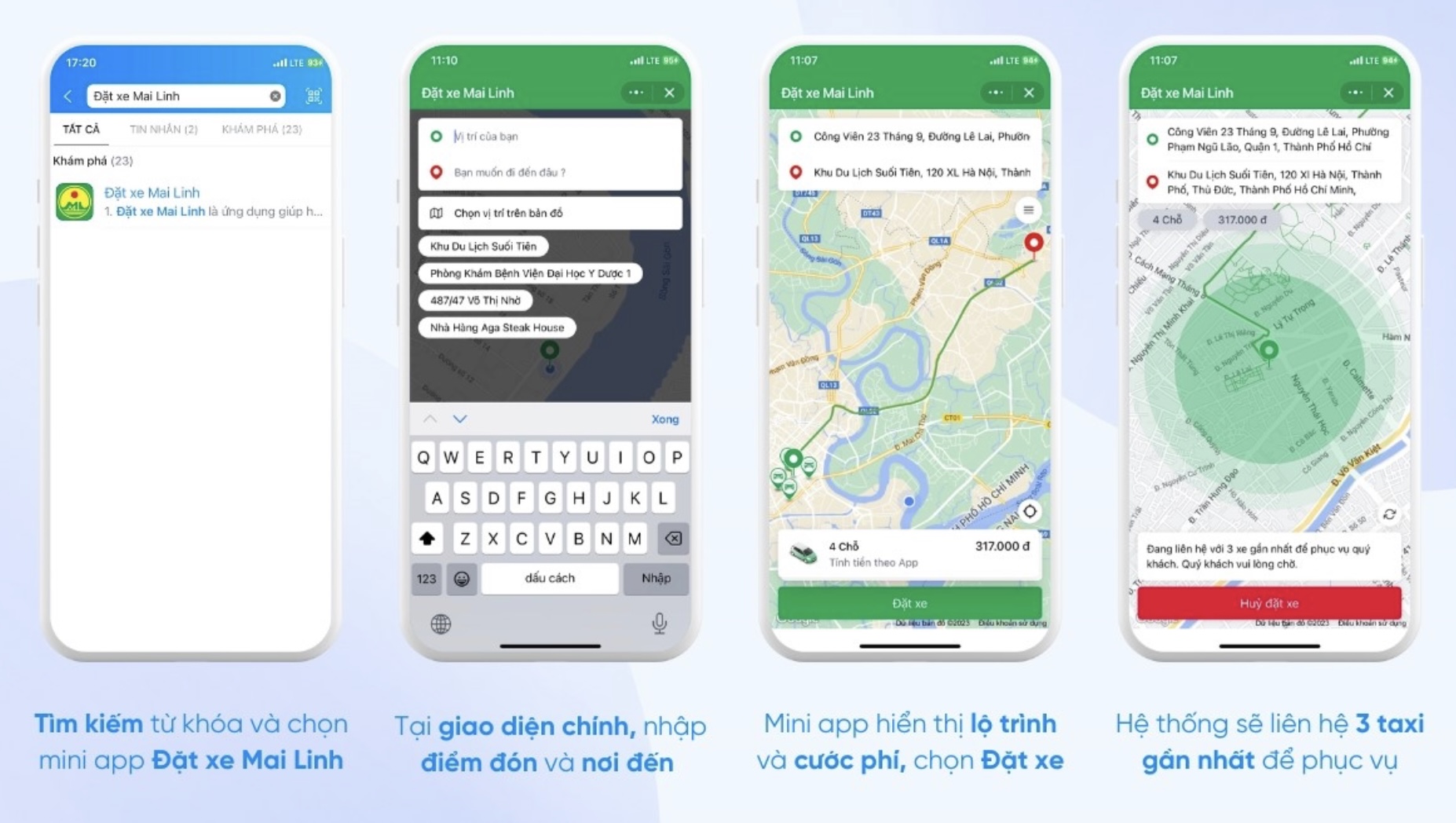Các bước đặt xe Mai Linh nhanh chóng, đơn giản qua mini app trên Zalo