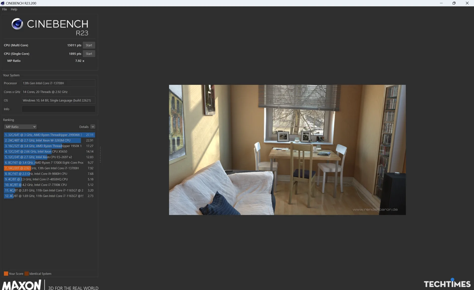 Kết quả với Cinebench R23