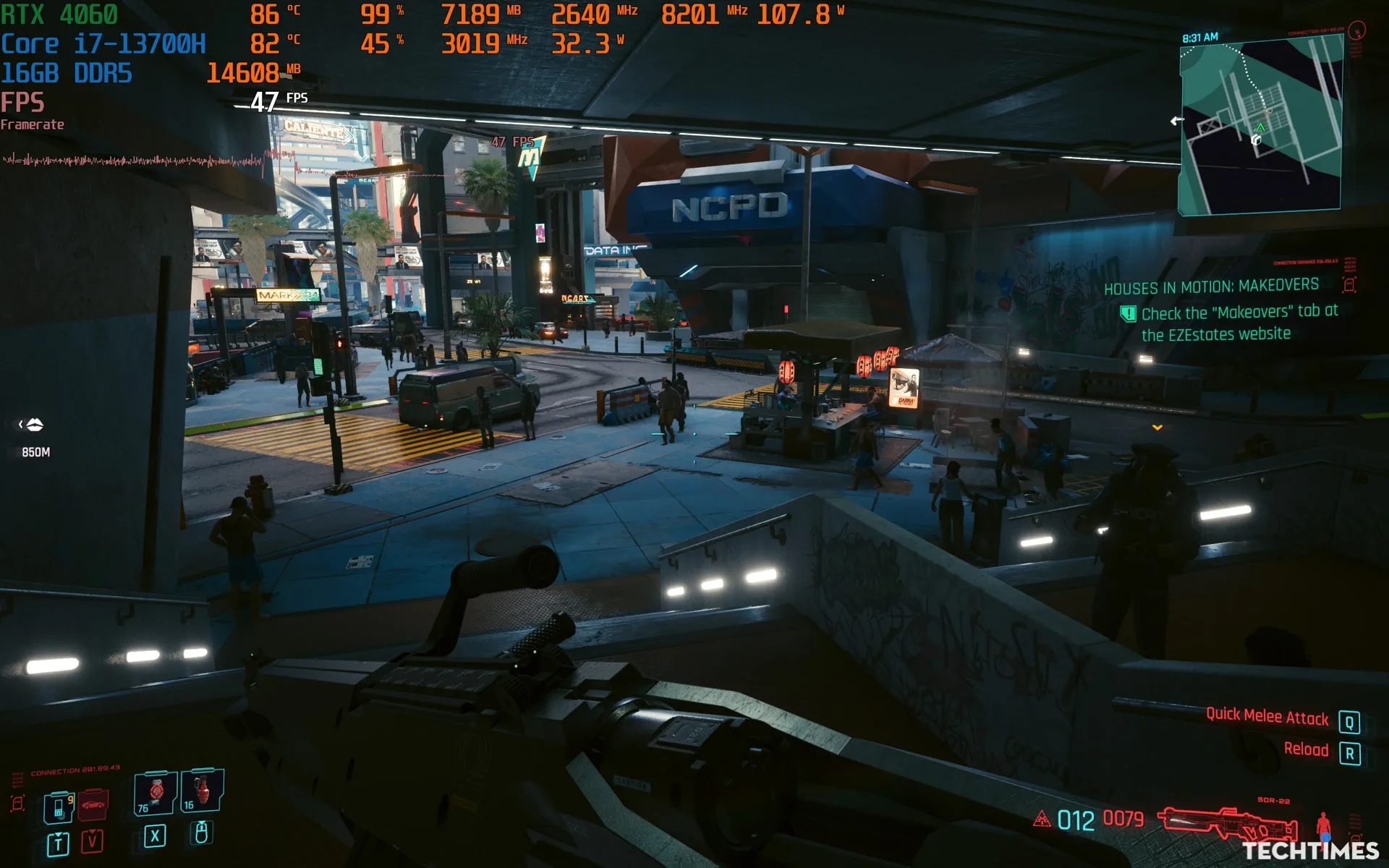 Cyberpunk 2077 cho FPS 47fps.