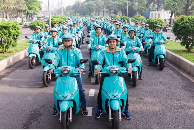 Các tài xế của Green SM Bike tại lễ ra mắt GSM tại TP.HCM.  Ảnh: GSM