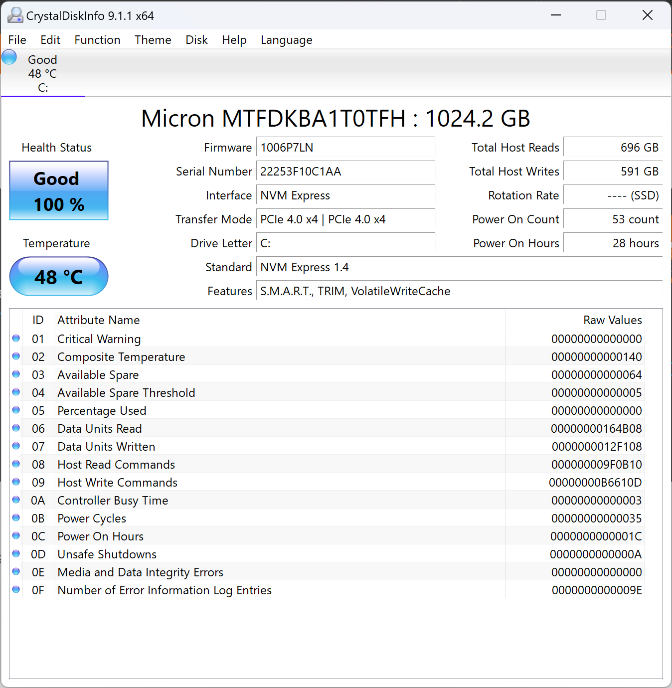 Thông tin về bộ lưu trữ SSD tích hợp.