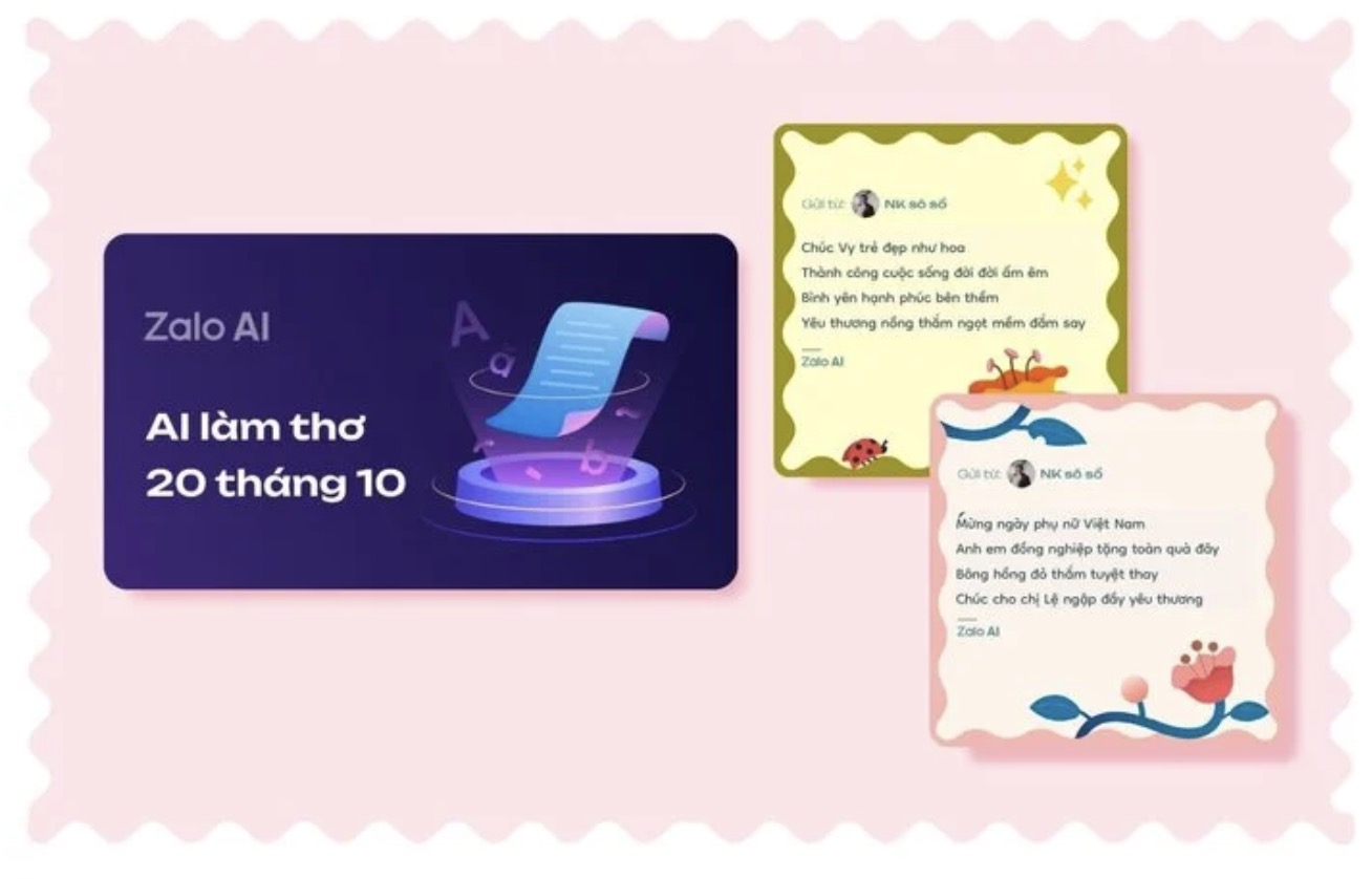 Thiệp thơ AI giúp người dùng trở thành “nhà thơ” chỉ trong vài giây, bài thơ còn lồng ghép tên người nhận khéo léo, mang nhiều ý nghĩa tốt đẹp.