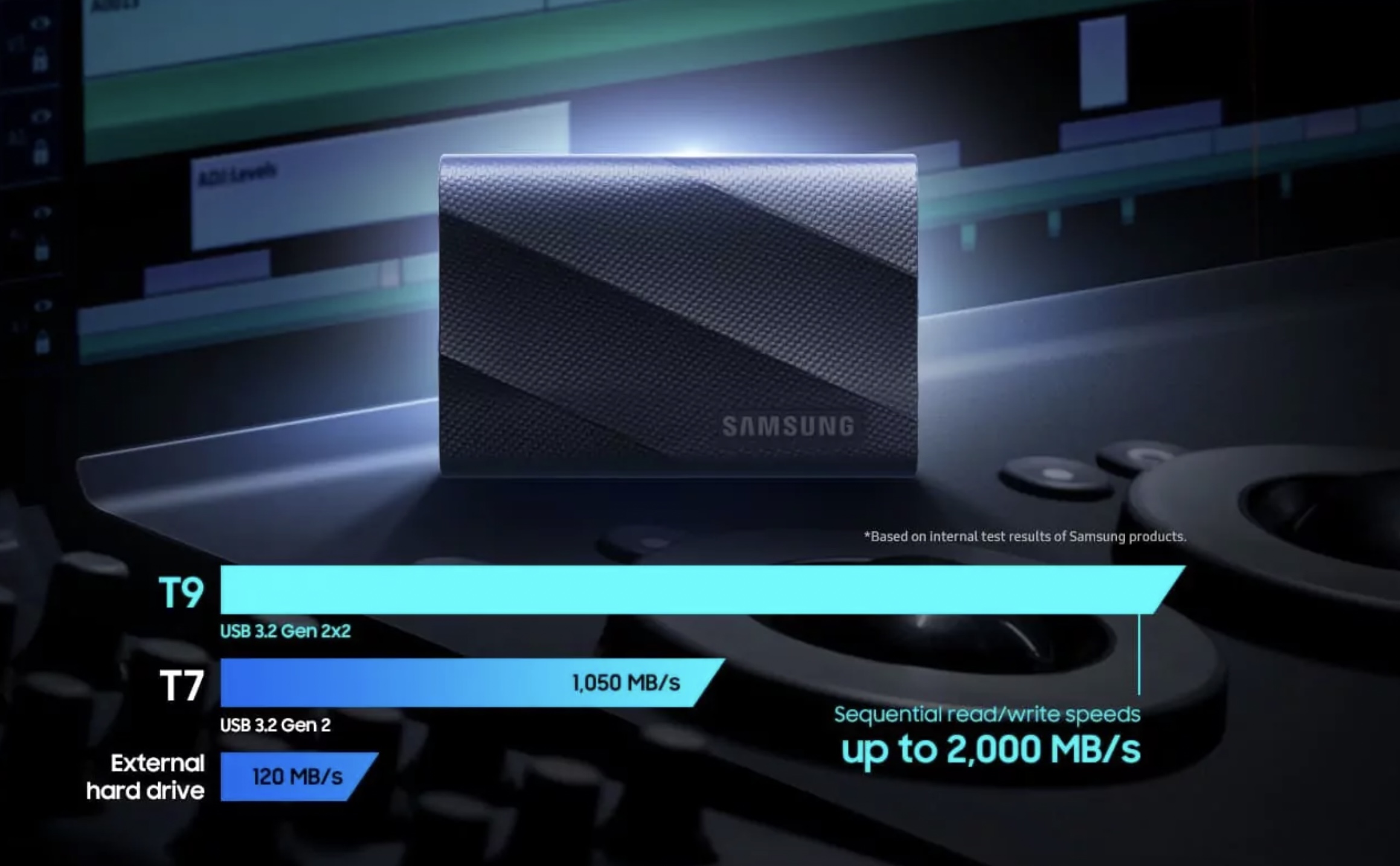 Samsung SSD T9: Ổ cứng di động hiệu suất cao ra mắt Samsung SSD T9 là ổ cứng di động đầu tiên của Samsung được trang bị giao diện USB 3.2 Gen 2×2, có hiệu năng vượt trội với tốc độ đọc/ghi lên tới 2.000 MB/s.
