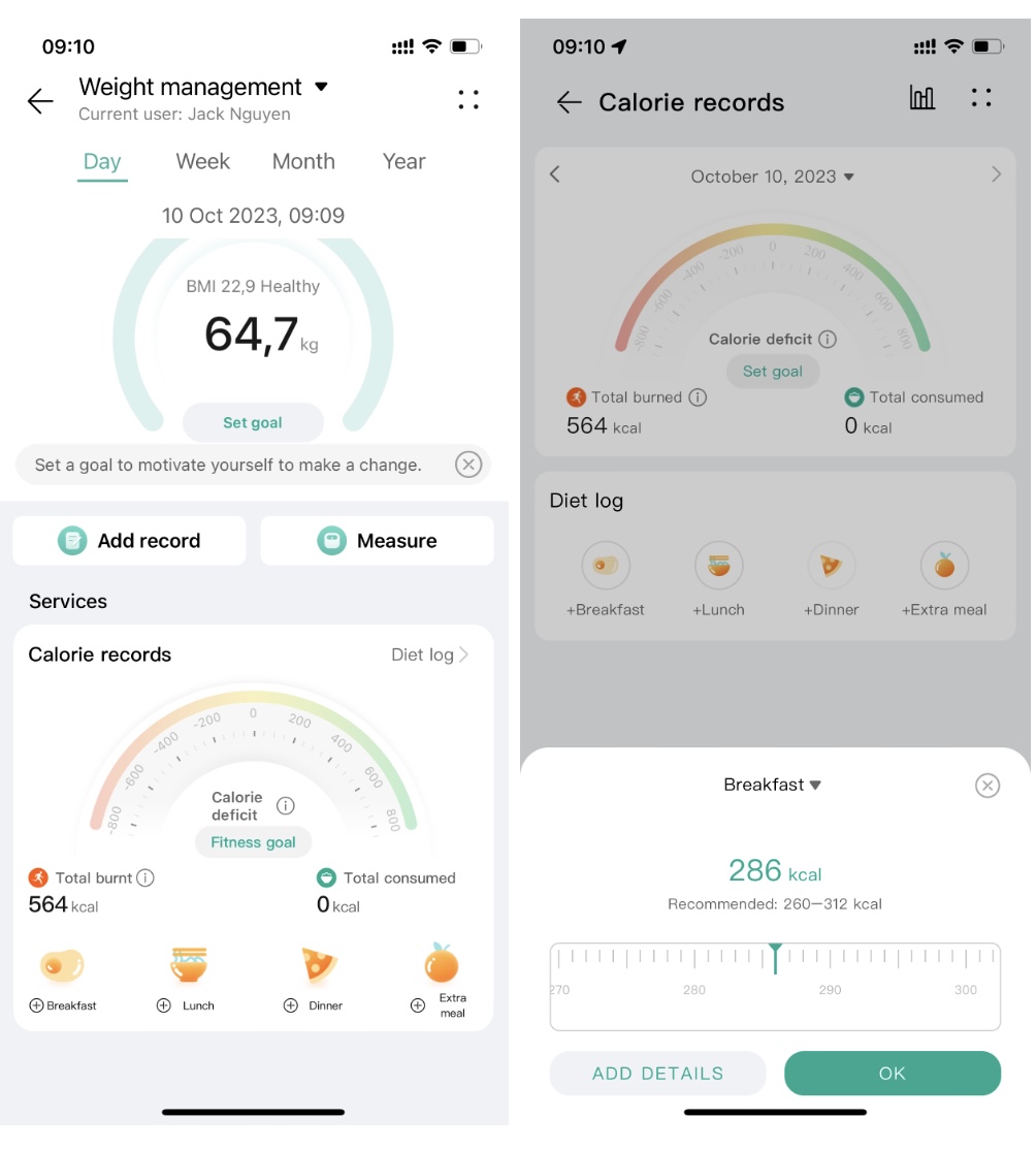 Chức năng thiết lập chức năng kiểm soát Calorie trên Huawei Health.