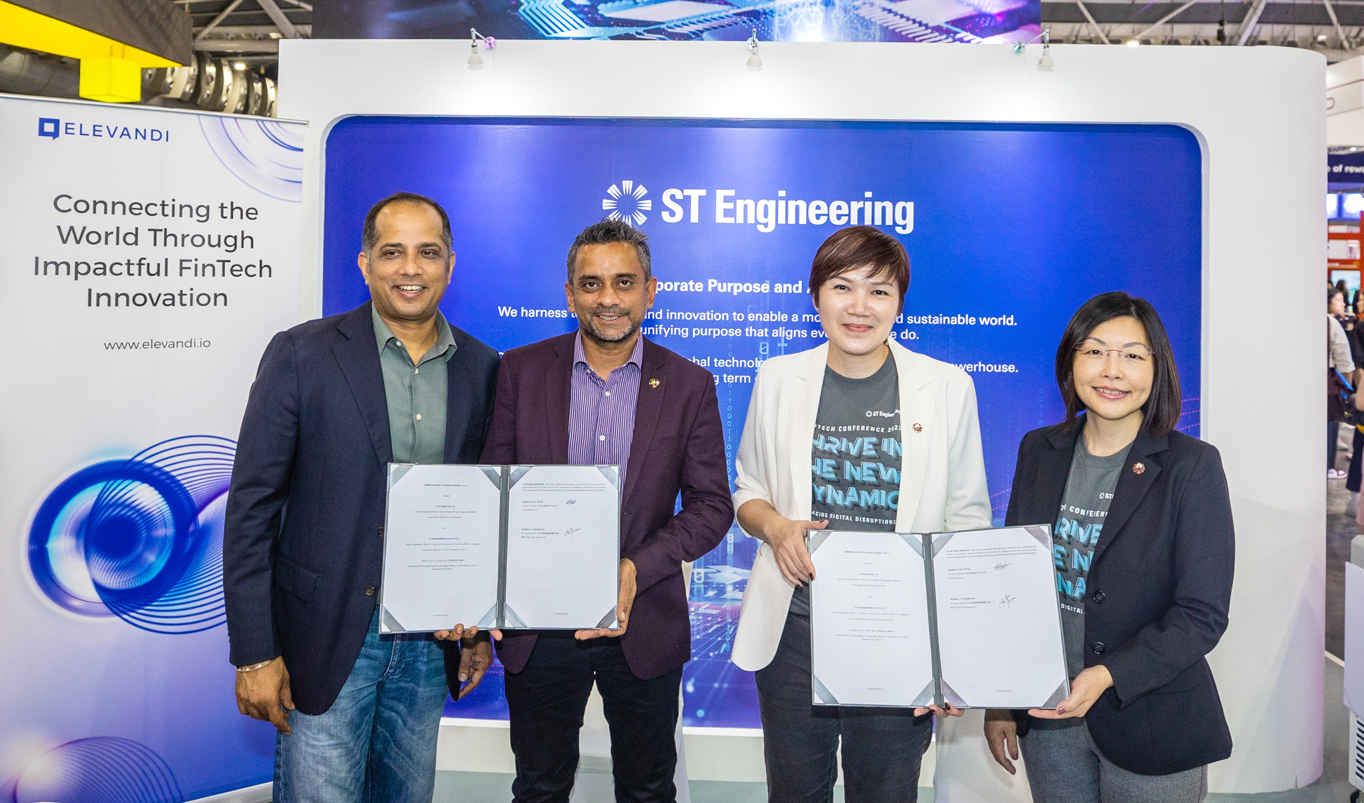 [L-R]: Sopnendu Mohanty, Chủ tịch Hội đồng quản trị, Elevandi;  Pat Patel, giám đốc điều hành, Elevandi;  Tan Bin Ru, Chủ tịch Kinh doanh (Kỹ thuật số), ST Engineering;  và Cheryl Chan, Giám đốc Nhóm Chiến lược và Phát triển bền vững, đồng thời là Chủ tịch của New Ventures, ST Engineering.