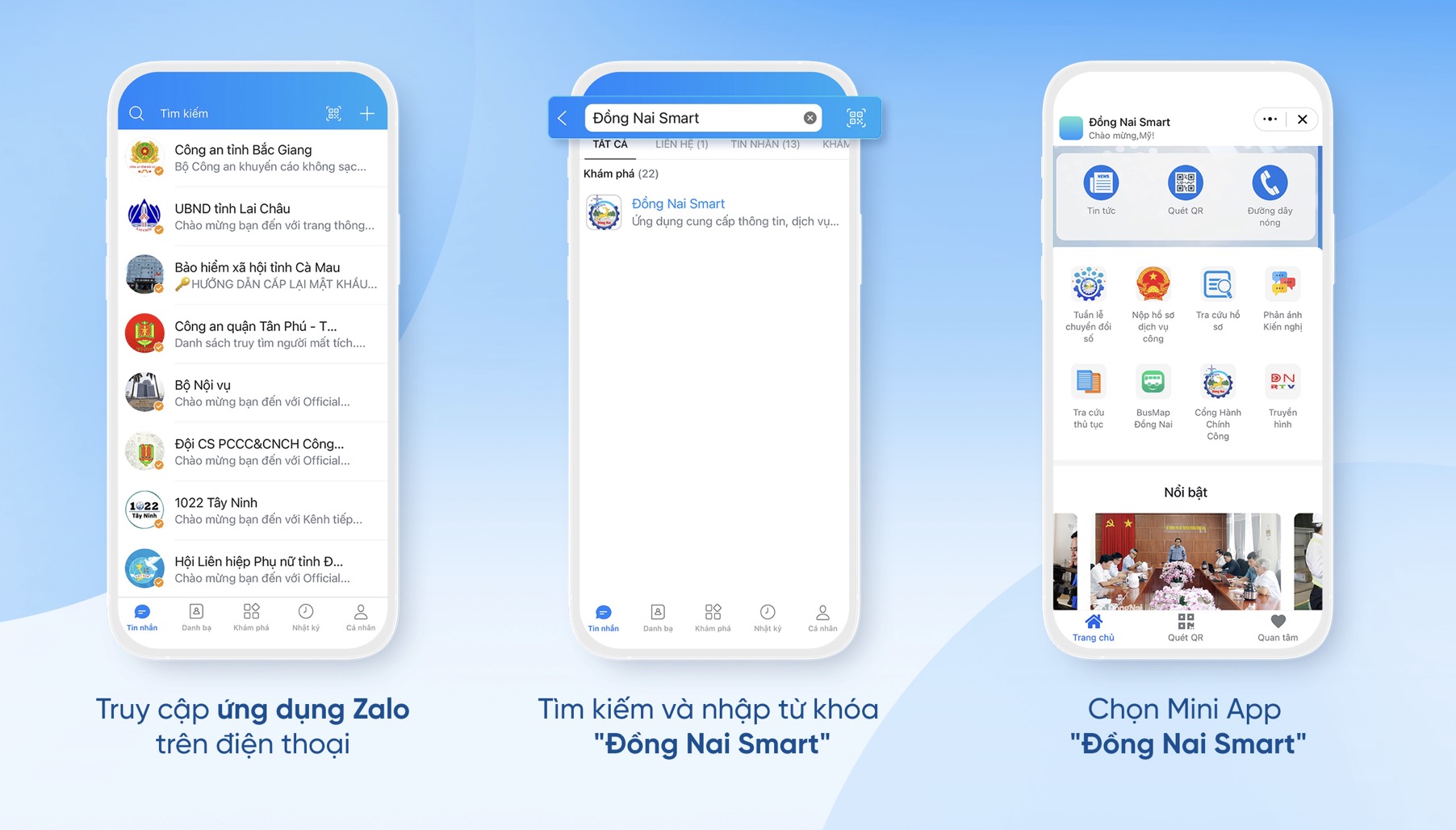 Các bước truy cập và sử dụng Zalo mini app “Đồng Nai Smart”