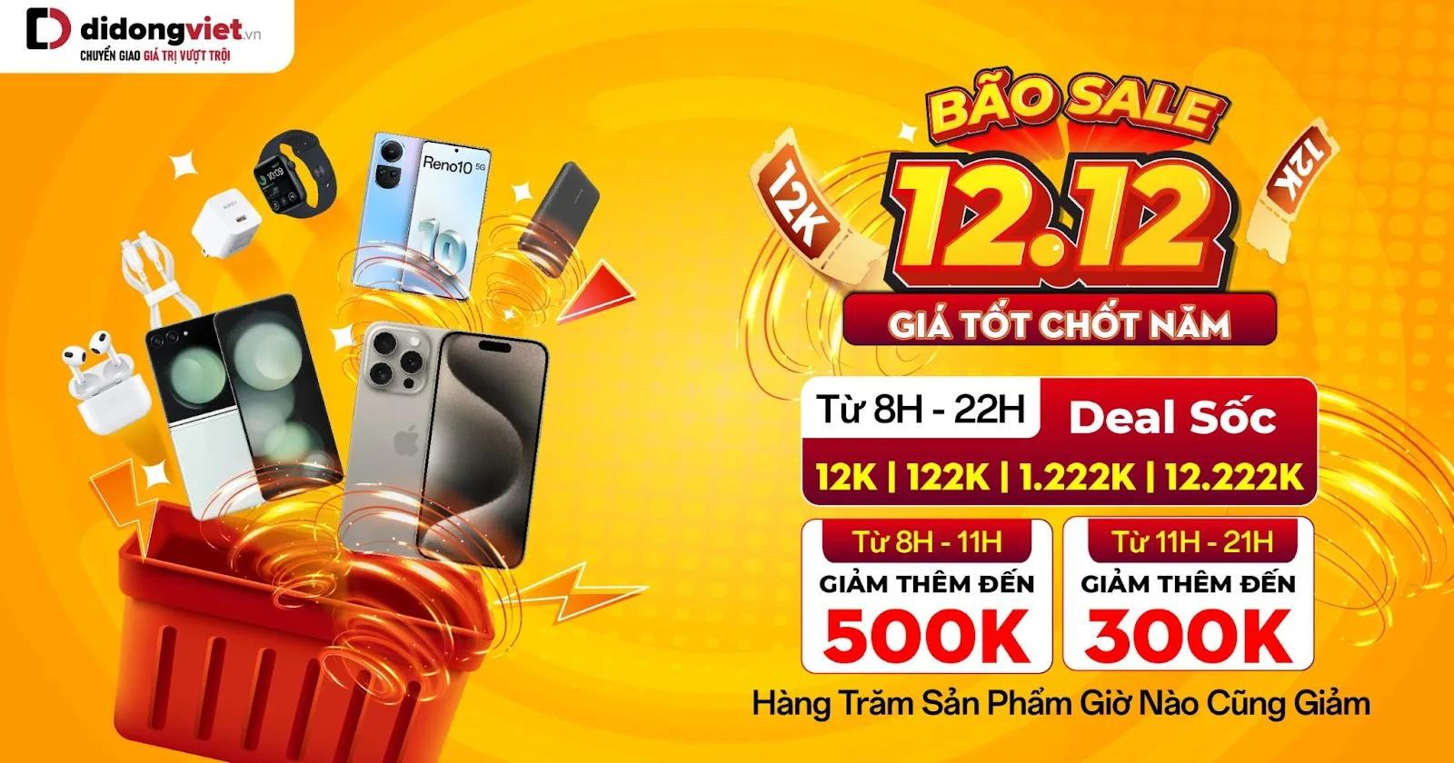 “Bão sale 12.12 - Giá tốt chốt năm” điện thoại, phụ kiện công nghệ đồng giá từ 12 ngàn đồng