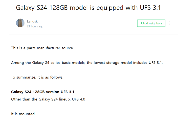 Hiệu suất trên mẫu Galaxy S24 cơ bản có thể bị ảnh hưởng một chút với UFS 3.1 TechTimes Vietnam Hieu suat tren mau Galaxy S24 co ban co the TechTimes Vietnam Hiệu suất trên mẫu Galaxy S24 cơ bản có thể bị ảnh hưởng một chút với UFS 3.1