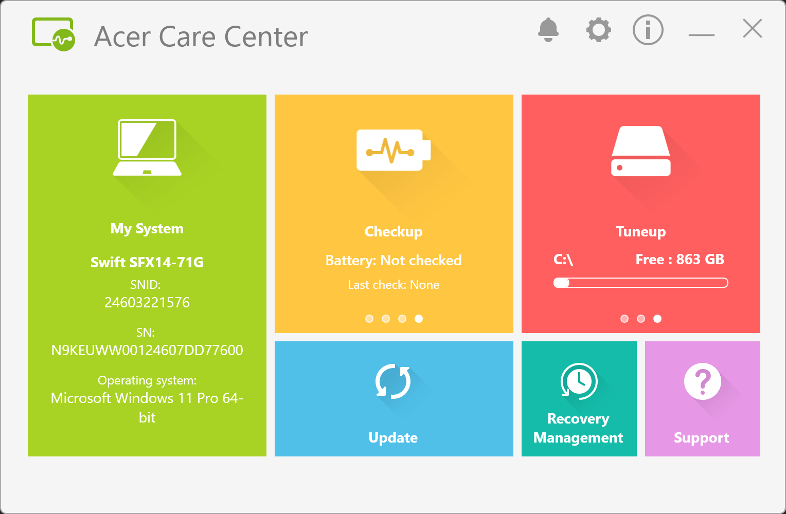 Ứng dụng Acer Care Center giúp quản lý, dọn dẹp và phục hồi hệ thống để chạy ổn định hơn.