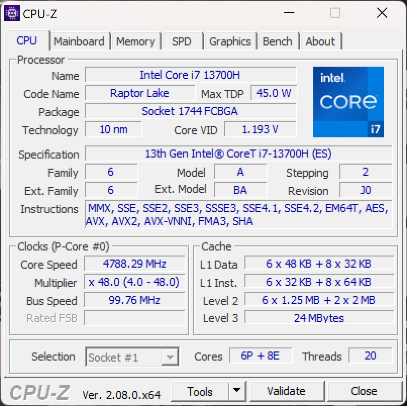Máy được trang bị CPU Intel Core i7-13700H (thế hệ 13).