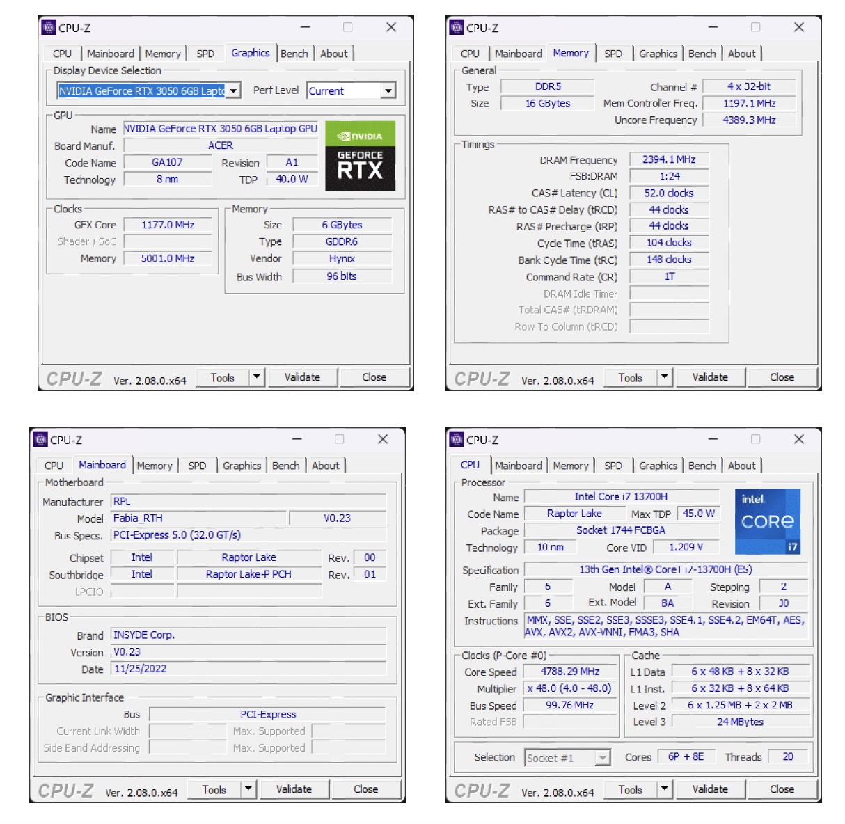 Cấu hình máy qua phần mềm CPU-Z.