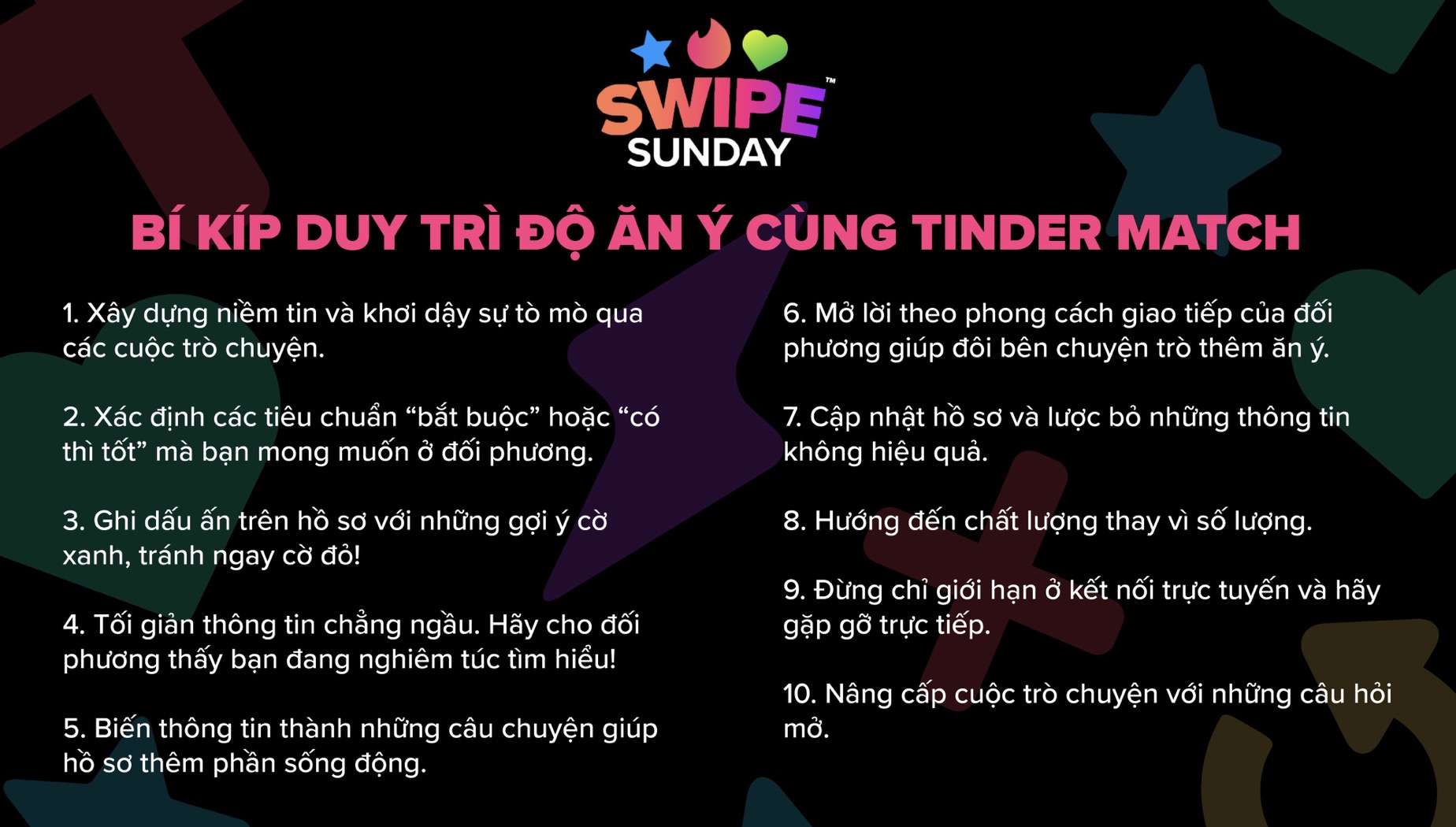 Bí kíp tô đỏ vận may tình duyên nhân ngày Chủ nhật Hẹn hò sôi động nhất trong năm trên Tinder
