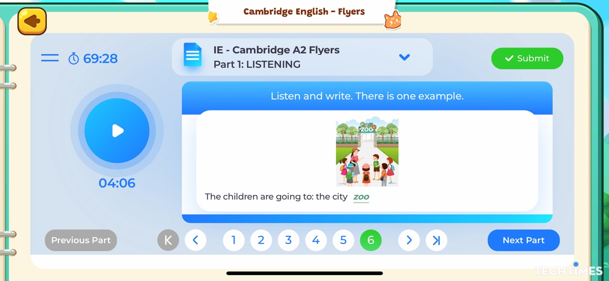 Học sinh có thể thi thử các đề thi thuộc chương trình Cambridge English như Starter, Mover, Flyer...