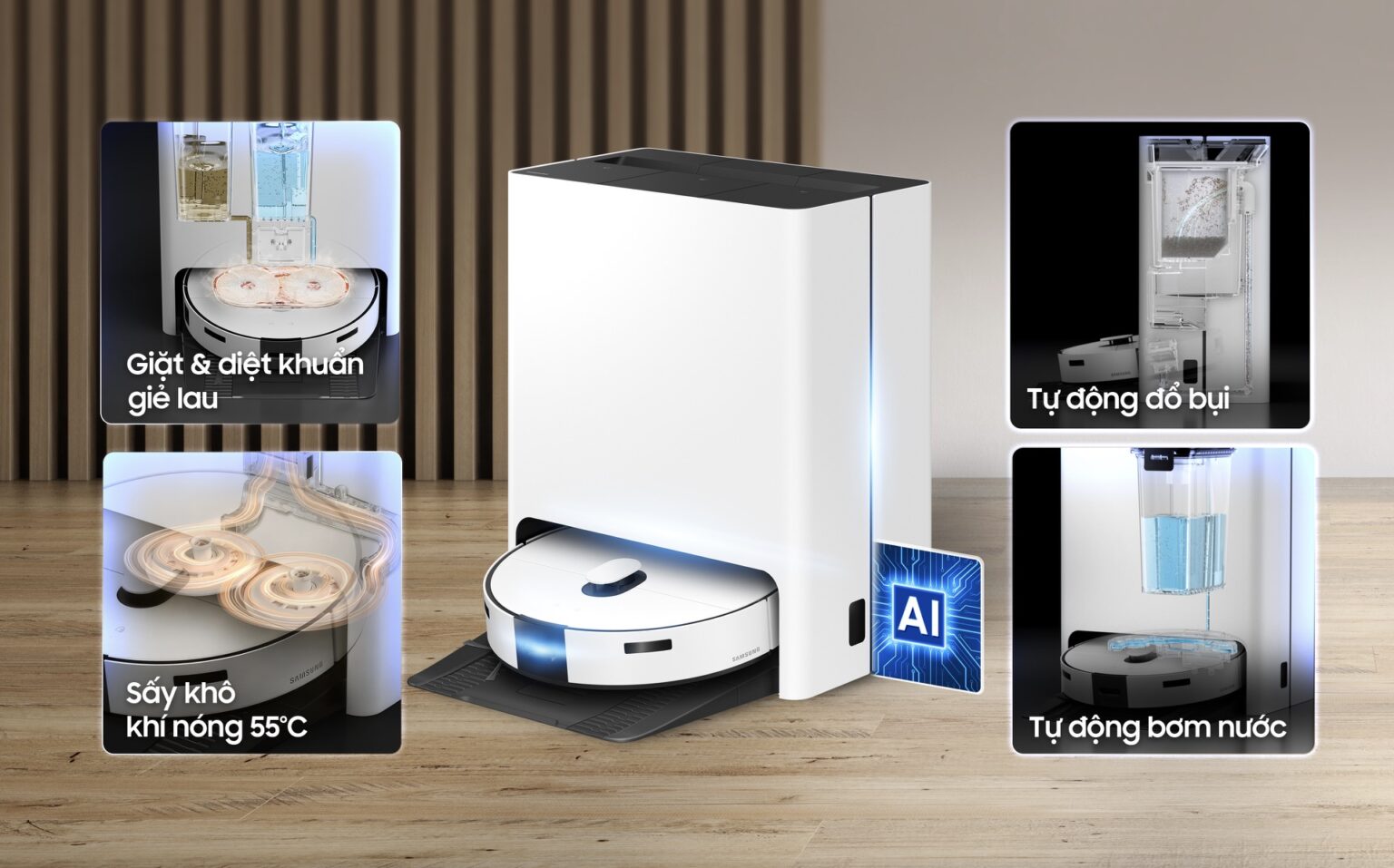 Samsung Bespoke Jet Bot: Robot hút lau giặt sấy công nghệ AI