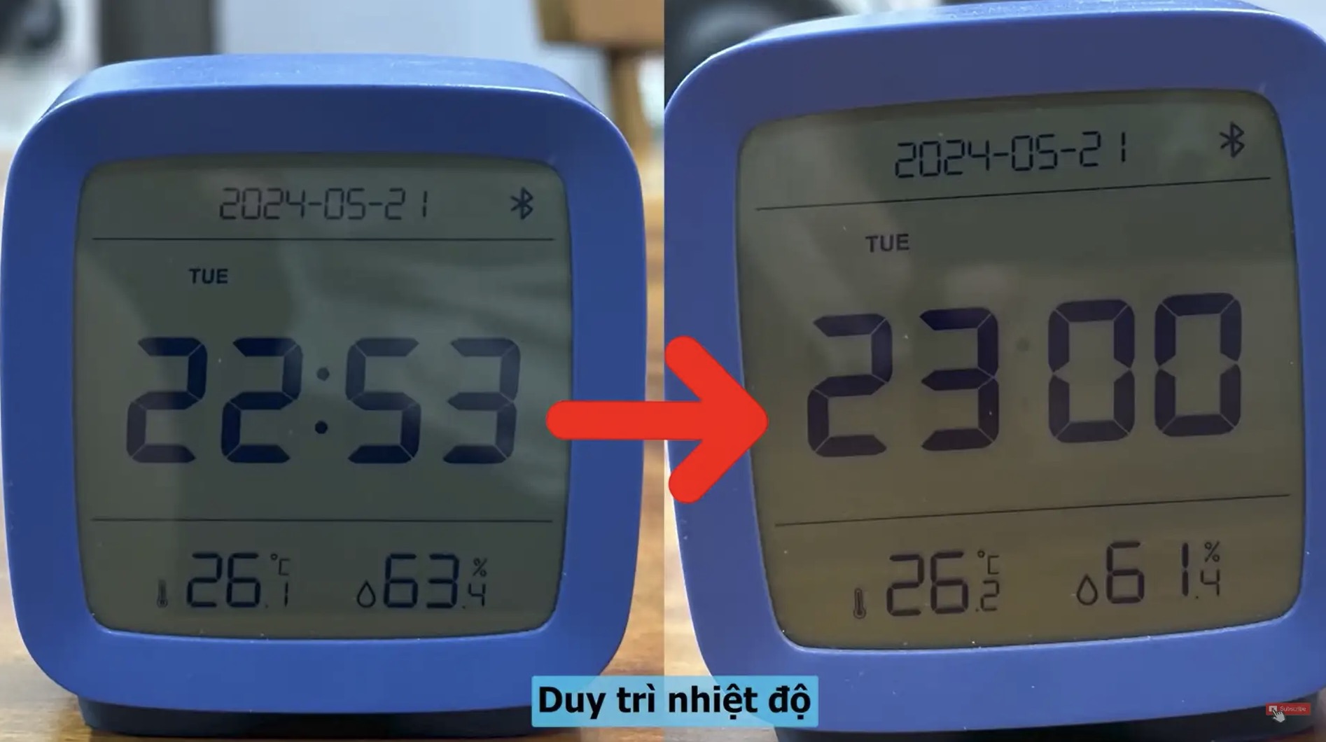 Thiết bị đo nhiệt độ còn đo được độ ẩm trong phòng khi sử dụng điều hòa Daikin. Ảnh: Cắt từ clip