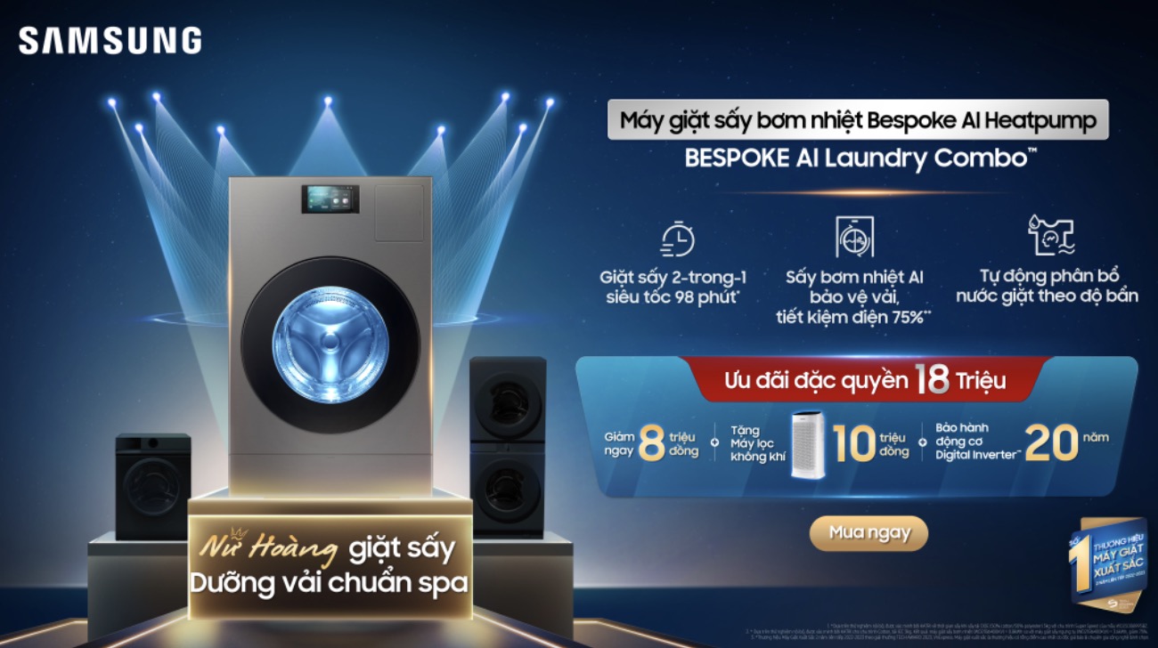 Máy giặt sấy Samsung Bespoke AI Heatpump gây ấn tượng với người dùng Việt Nam