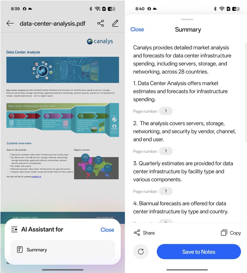 Một trong những tính năng nổi bật của Reno13 Series là khả năng AI Document Summarization