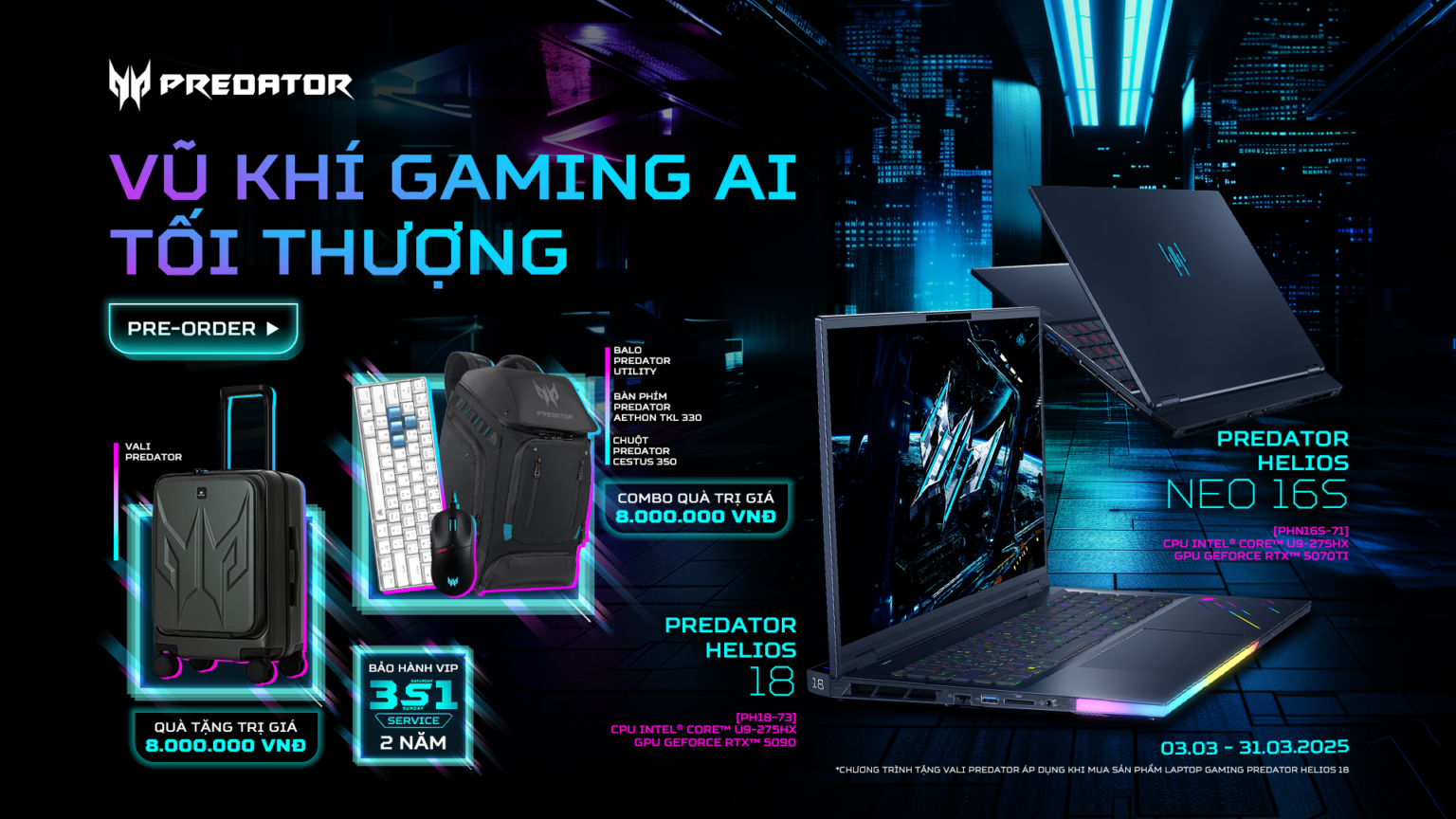 Acer mở chương trình đặt trước laptop gaming Predator Helios 18 AI & Helios Neo 16S AI Pre ore Predator KV moi TechTimes Vietnam Acer mở chương trình đặt trước laptop gaming Predator Helios 18 AI & Helios Neo 16S AI