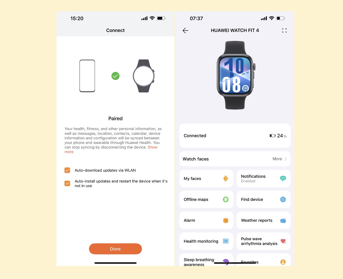 HUAWEI Watch FIT 4 hỗ trợ kết nối Bluetooth, cho phép nhận thông báo, trả lời cuộc gọi qua loa và micro tích hợp. Chất lượng loa và micro được đánh giá ở mức khá, đủ để thực hiện các cuộc gọi ngắn mà không cần lấy điện thoại ra. Đồng hồ tương thích với cả iOS và Android, đảm bảo trải nghiệm mượt mà trên nhiều nền tảng.