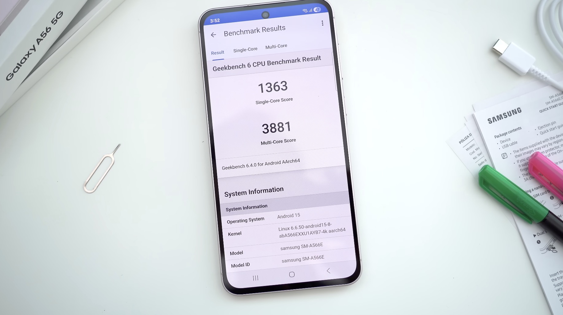 Samsung Galaxy A56 5G - Đè bẹp đối thủ với AI vô đối và màu hồng phấn táo bạo TechTimes Vietnam Hiệu năng với GeekBench 6 trên Galaxy A56 5G.