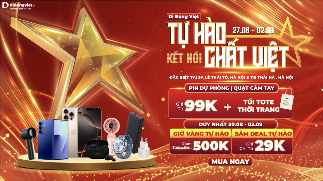 Khung giờ vàng mua sắm công nghệ mừng Quốc khánh 2/9 tại hệ thống Di Động Việt