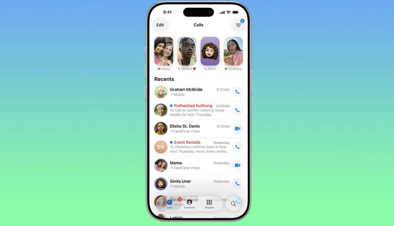 Danh bạ yêu thích vẫn được hiển thị ở đầu ứng dụng. Các tab chuyển sang danh bạ hoặc bàn phím số vẫn được giữ nguyên. Bạn có thể bật hoặc tắt chế độ giao diện hợp nhất bằng biểu tượng ba gạch ở góc trên bên phải.