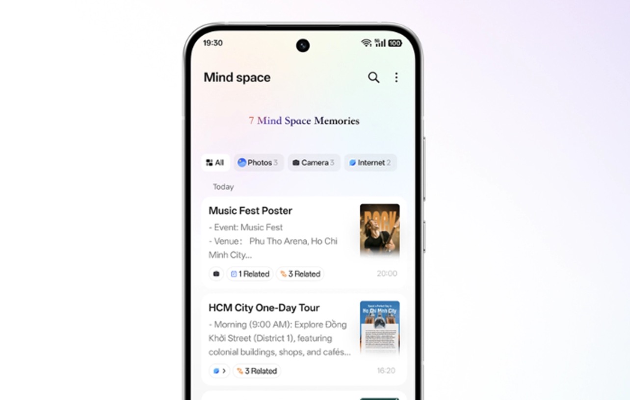 OPPO Reno14 Series - Người bạn đồng hành hoàn hảo: Sức mạnh AI dẫn đầu tương lai TechTimes Vietnam Tính năng quản lý file AI trên Reno14 Series giúp người dùng sắp xếp dữ liệu một cách khoa học và trực quan. AI Mind Space hoạt động như một kho lưu trữ thông minh, cho phép lưu bài viết, ảnh chụp màn hình, hoặc thậm chí các bài đăng trên mạng xã hội chỉ bằng thao tác vuốt ba ngón tay. Điểm đặc biệt là AI Mind Space có thể phát hiện các sự kiện từ ảnh chụp màn hình (như vé máy bay hoặc lịch hẹn) và đề xuất thêm chúng vào OPPO Calendar, giúp người dùng quản lý thời gian hiệu quả hơn.