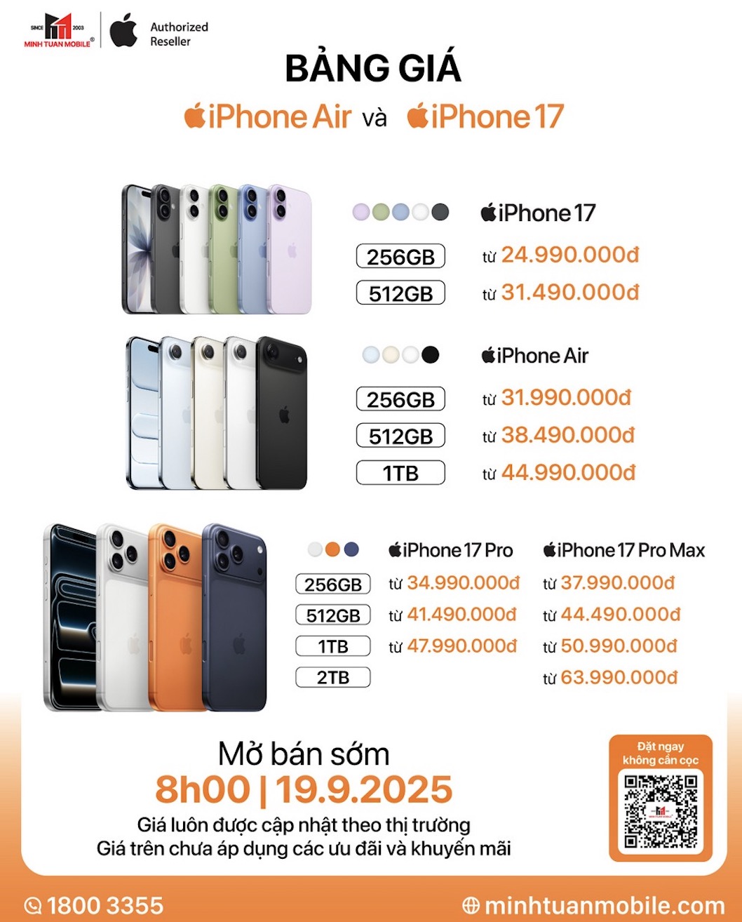 “Đồng nhịp thế giới”: Minh Tuấn Mobile mở đặt trước iPhone 17 và iPhone Air chính hãng tại Việt Nam