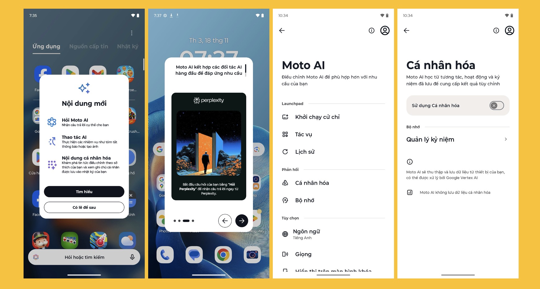 Moto AI được Motorola phát triển như một lớp trợ lý thông minh tích hợp sâu vào hệ thống, bổ sung cho Google Gemini và hỗ trợ người dùng trong nhiều tác vụ hằng ngày. Nhóm tính năng quản lý thông tin gồm “Catch Me Up” để tóm tắt thông báo–email, “Remember This” để lưu và tìm lại thông tin đã xem, và “Pay Attention” để ghi âm – chuyển văn bản – tóm tắt cuộc gọi, giúp tiết kiệm thời gian trong môi trường bận rộn.
