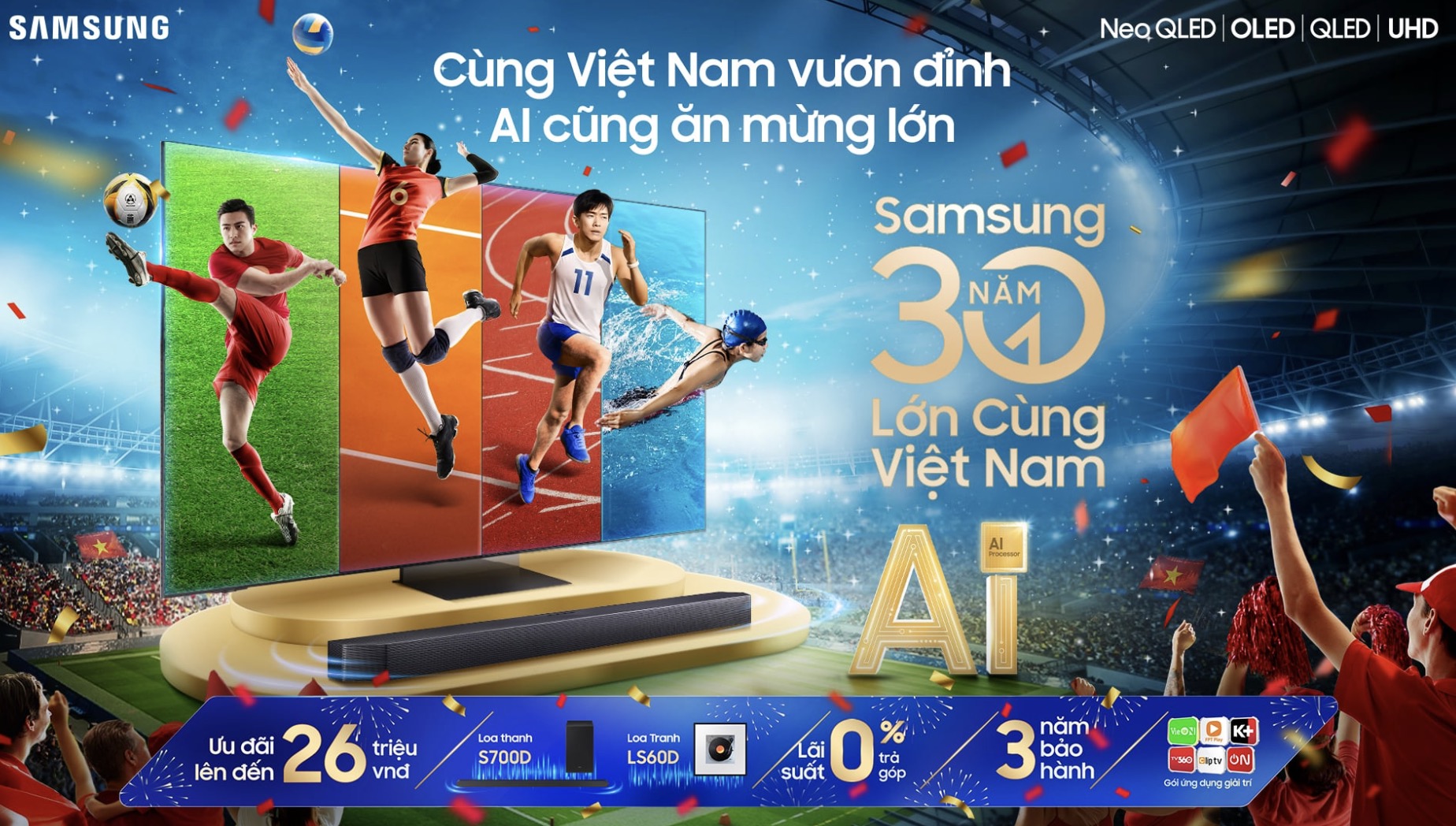 Samsung AI TV và FPT Play mang trọn vẹn không khí SEA Games 33 đến các gia đình Việt