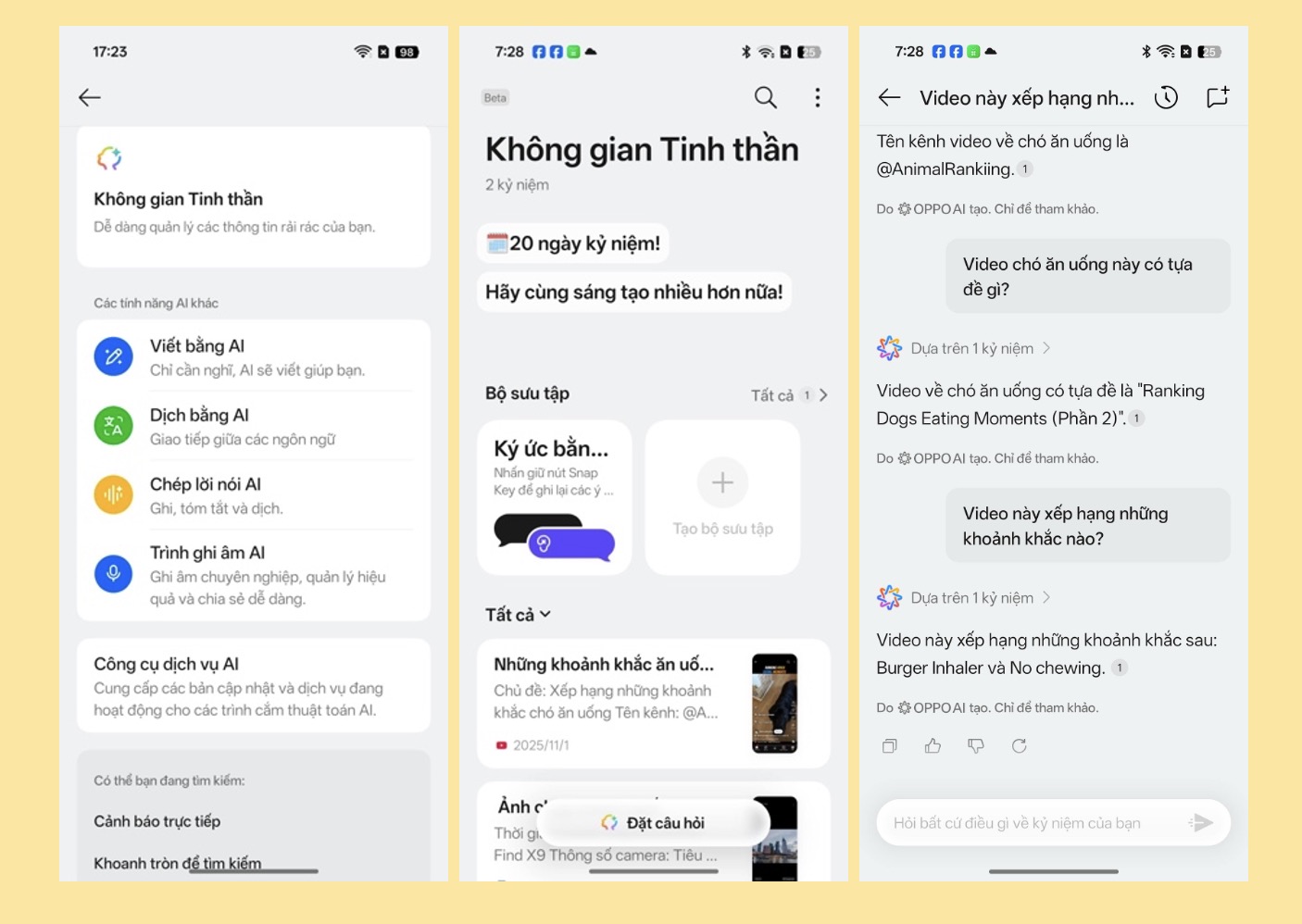 Hoặc nếu bạn yêu thích thú cưng thì có thể tìm kiếm và ghi chú nhanh các thông tin nhờ AI. Ví dụ, bạn muốn tìm hiểu về việc ăn uống của chó thì có thể tìm kiếm video, sau đó tìm hiểu về các điều cần quan tâm trong video bằng các câu lệnh cho AI tổng hợp mà không cần tốn nhiều thời gian.