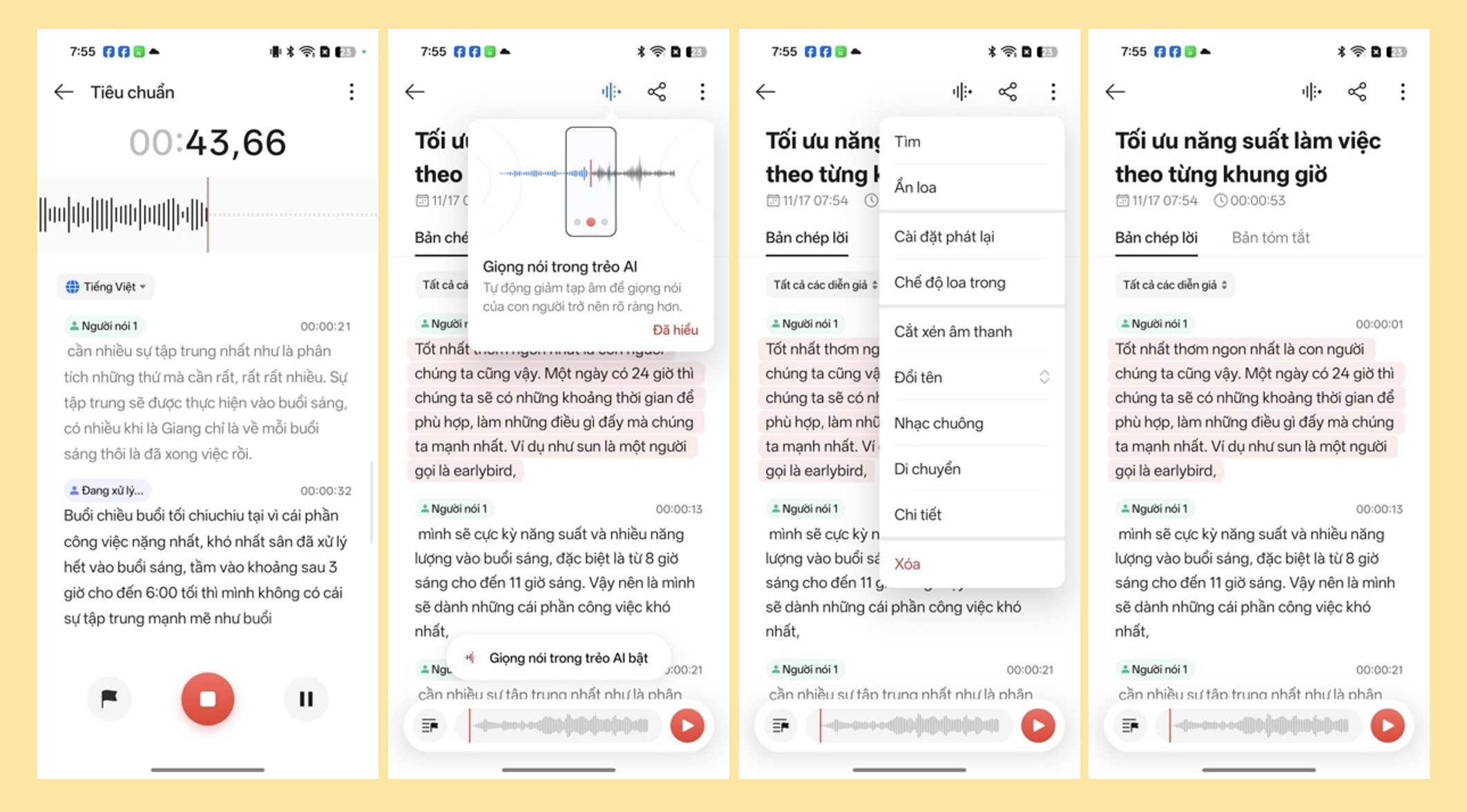 Khả năng nhận diện giọng nói ghi âm và chuyển thành văn bản, tóm tắt nhanh và chính xác đến bất ngờ.