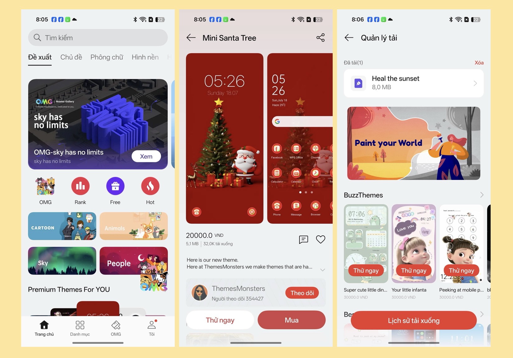 Tính cá nhân hóa cũng là điểm mạnh được chăm chút kỹ. Theme Store trên ColorOS 16 được thiết kế lại, bố cục rõ ràng hơn và hỗ trợ hàng nghìn chủ đề được sáng tạo bởi cộng đồng. Các chủ đề như Ocean Breeze hay Urban Night đều có thể chuyển đổi gần như tức thì mà không ảnh hưởng đến trải nghiệm. Những chuyển động điều hướng được xử lý bằng icon động có hiệu ứng song song, giúp mỗi tương tác trở nên sinh động nhưng vẫn giữ độ mượt cao. Khi vuốt giữa các trang ứng dụng, màn hình tạo cảm giác như “đang thở” nhờ hoạt họa chuyển cảnh mềm mại đánh vào thị giác.