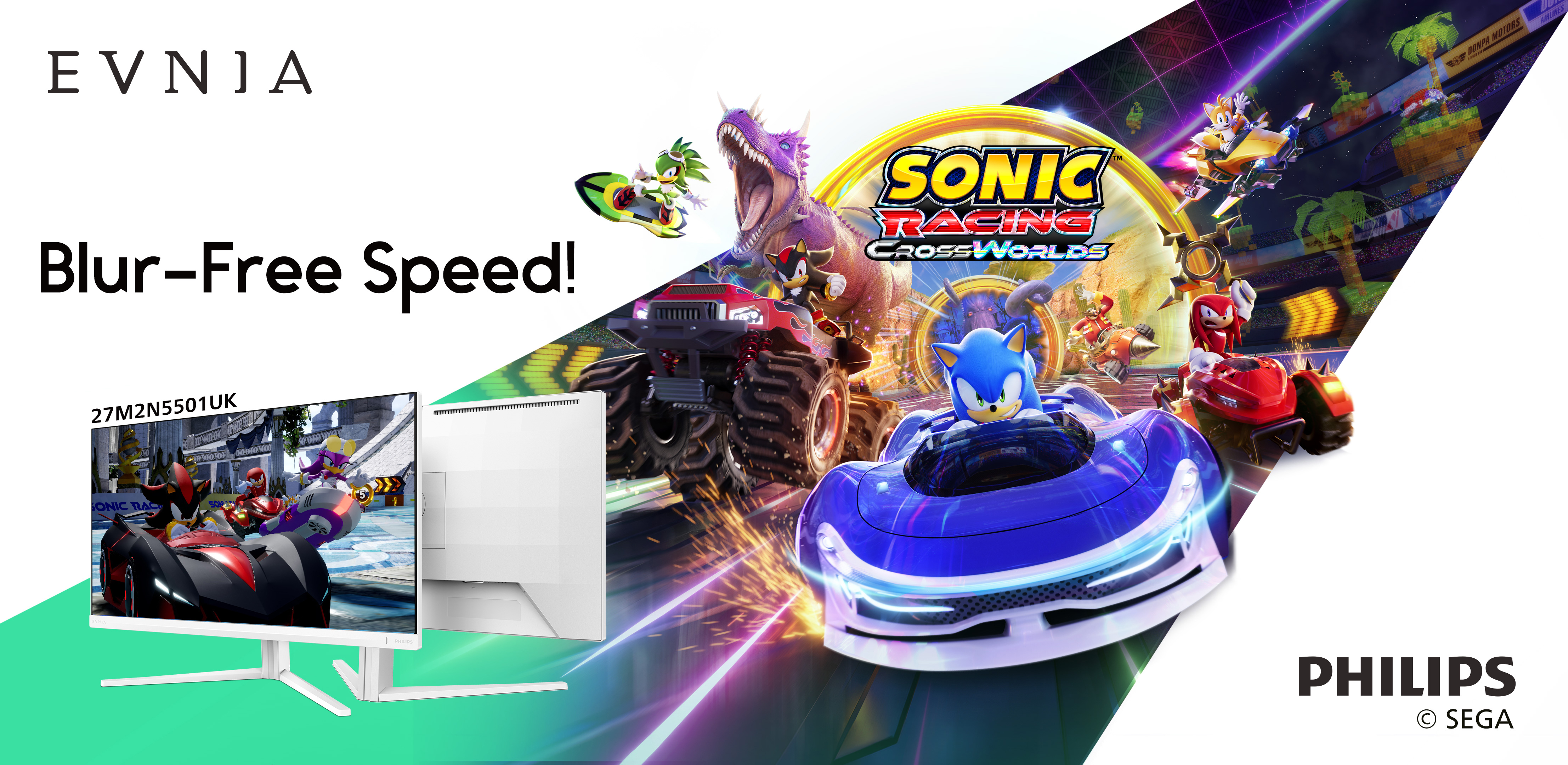 Philips Evnia hợp tác với Sonic Racing: CrossWorlds ra mắt màn hình mới Evnia 27M2N5501UK TechTimes Vietnam Philips Evnia Joins Forces with Sonic Racing: CrossWorlds to Bring Gamers the Perfect Fusion of Speed and Visual Brilliance - Evnia 27M2N5501UK
