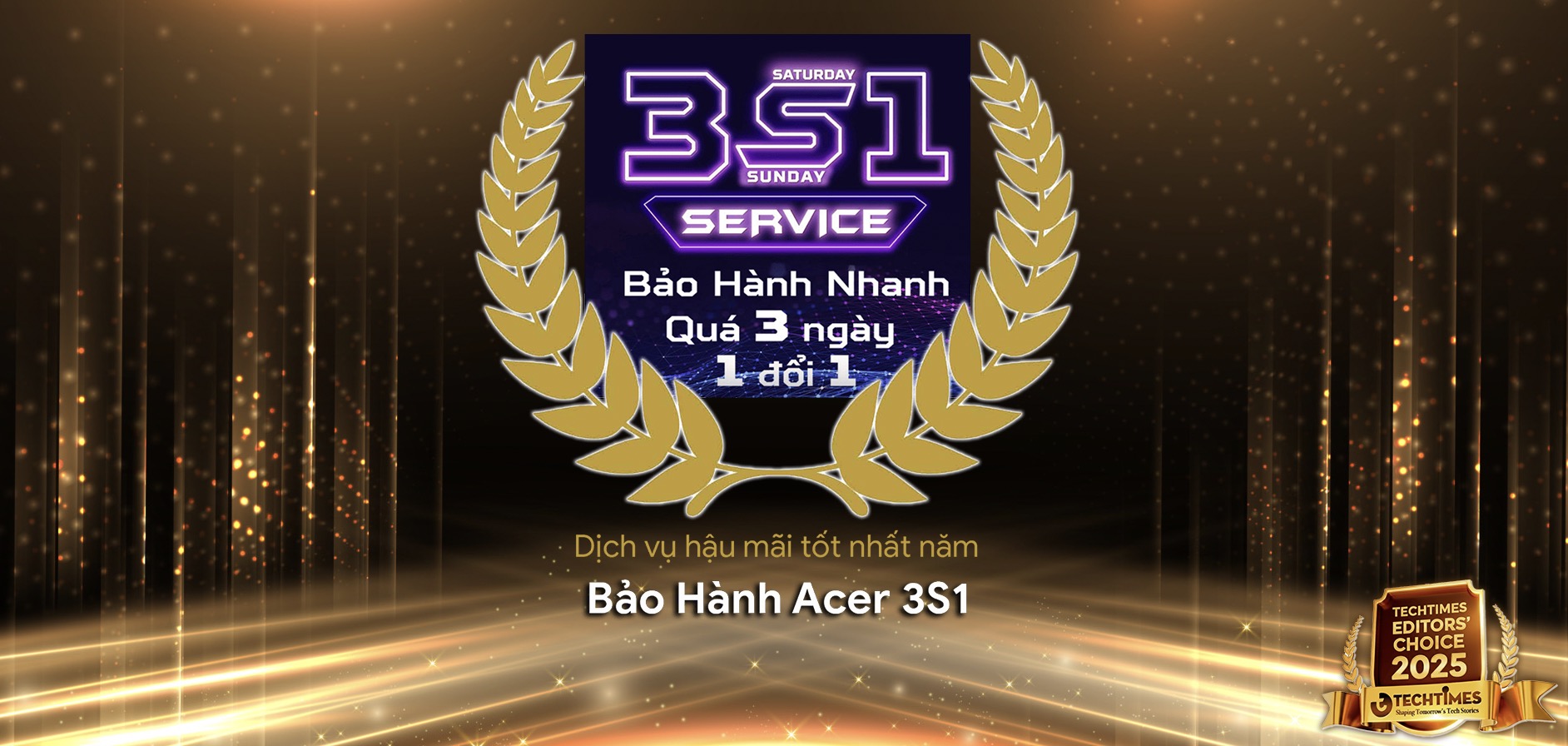 TechTimes Editors' Choice 2025: Acer 3S1 được vinh danh là Dịch vụ Hậu mãi Tốt nhất năm TechTimes Vietnam TechTimes Editors' Choice 2025: Acer 3S1 được vinh danh là Dịch vụ Hậu mãi Tốt nhất năm