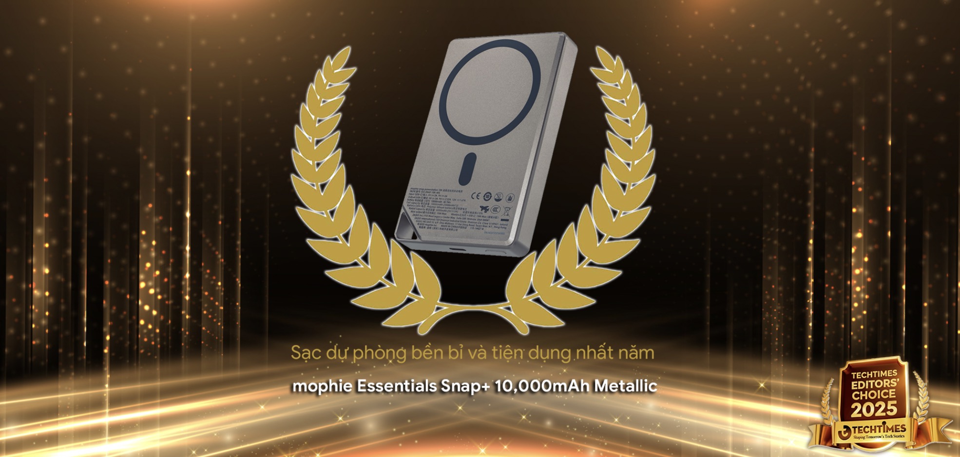 TechTimes Editors' Choice 2025: mophie Essentials Snap+ 10,000mAh Metallic - Sạc dự phòng bền bỉ và tiện dụng nhất năm
