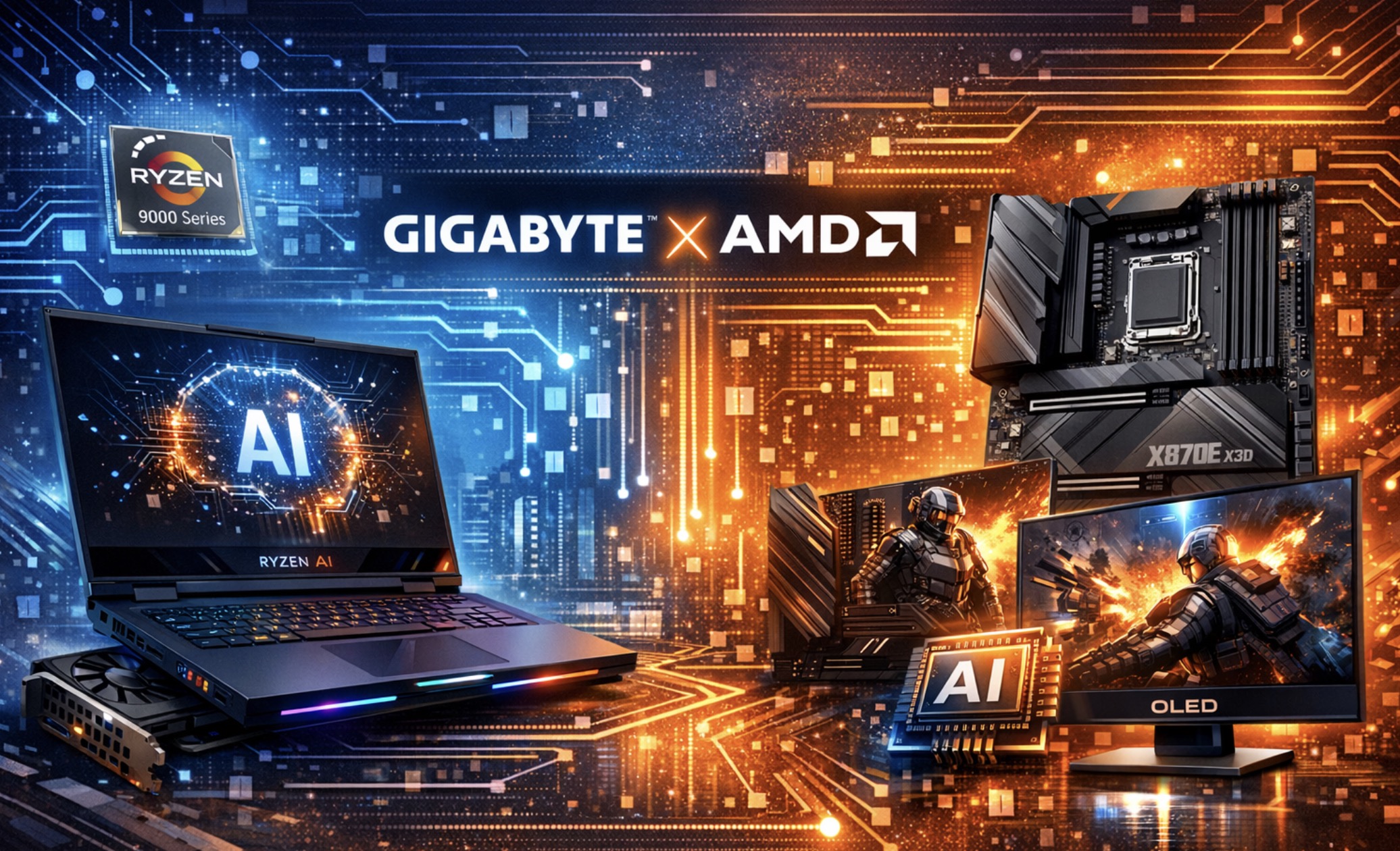 GIGABYTE bắt tay AMD, đẩy mạnh AI trên laptop gaming, bo mạch chủ và màn hình OLED
