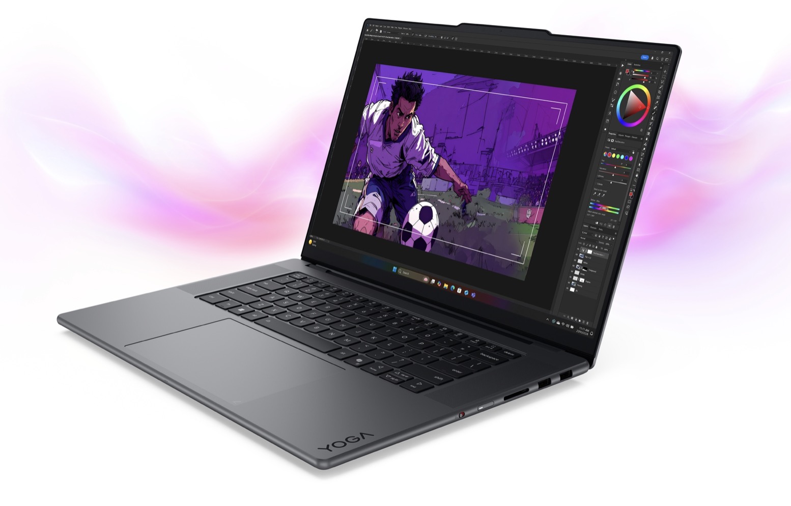 Phiên bản Yoga Pro 9i Aura Edition (16”, Gen 11) được Lenovo tái thiết kế dành riêng cho các nhà sáng tạo chuyên nghiệp. Máy trang bị bộ xử lý Intel Core Ultra Series 3, GPU NVIDIA GeForce RTX 50 Series Laptop, cùng màn hình PureSight Pro Tandem OLED 3.2K cho độ sáng và độ chính xác màu vượt trội.