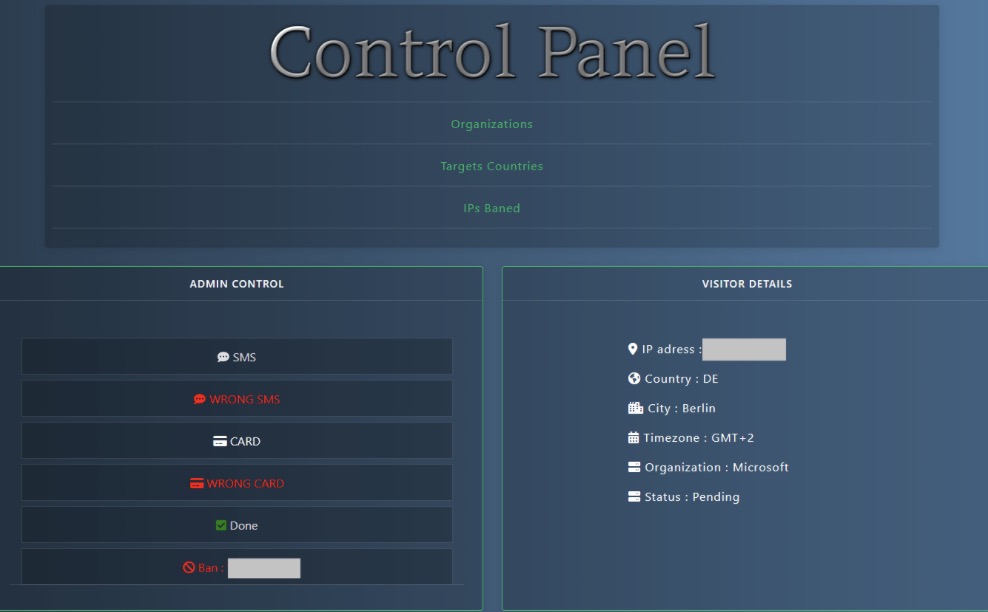 Ví dụ về bảng điều khiển quản trị dùng để quản lý dữ liệu bị đánh cắp.