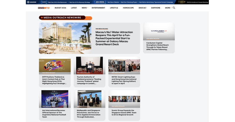 Media OutReach Newswire tiếp tục mở rộng phạm vi hoạt động tại Singapore và khu vực châu Á Thái Bình Dương thông qua hợp tác chiến lược với AsiaOne Media OutReach Newswire tiếp tục mở rộng phạm vi hoạt động tại Singapore và khu vực châu Á Thái Bình Dương thông qua hợp tác chiến lược với AsiaOne