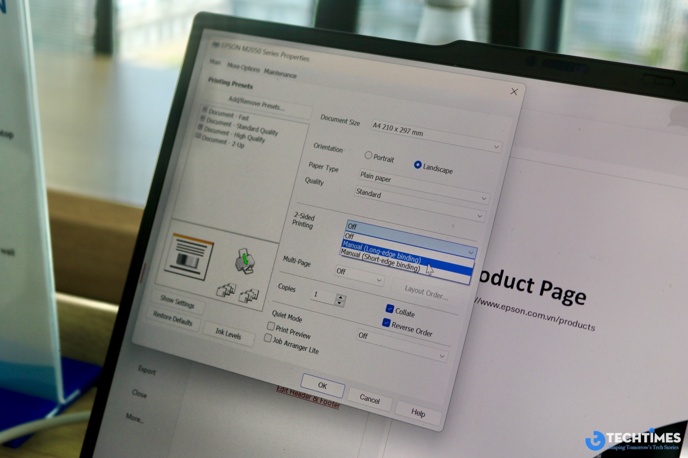 Việc thiết lập in 2 mặt linh hoạt trong tiện ích quản lý máy in trên máy tính.
