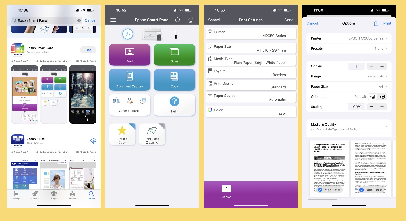 Ứng dụng Epson Smart Panel được cung cấp miễn phí trên kho ứng dụng Apple App Store và Google Play Store.